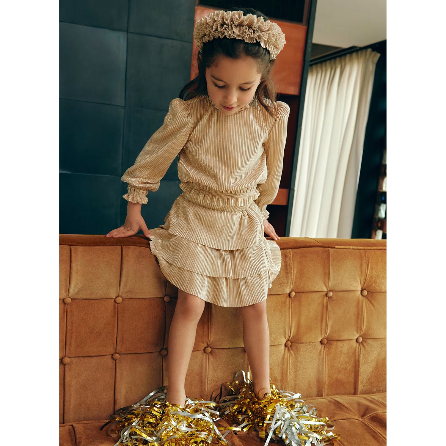 Gold Pleat Skirt Set