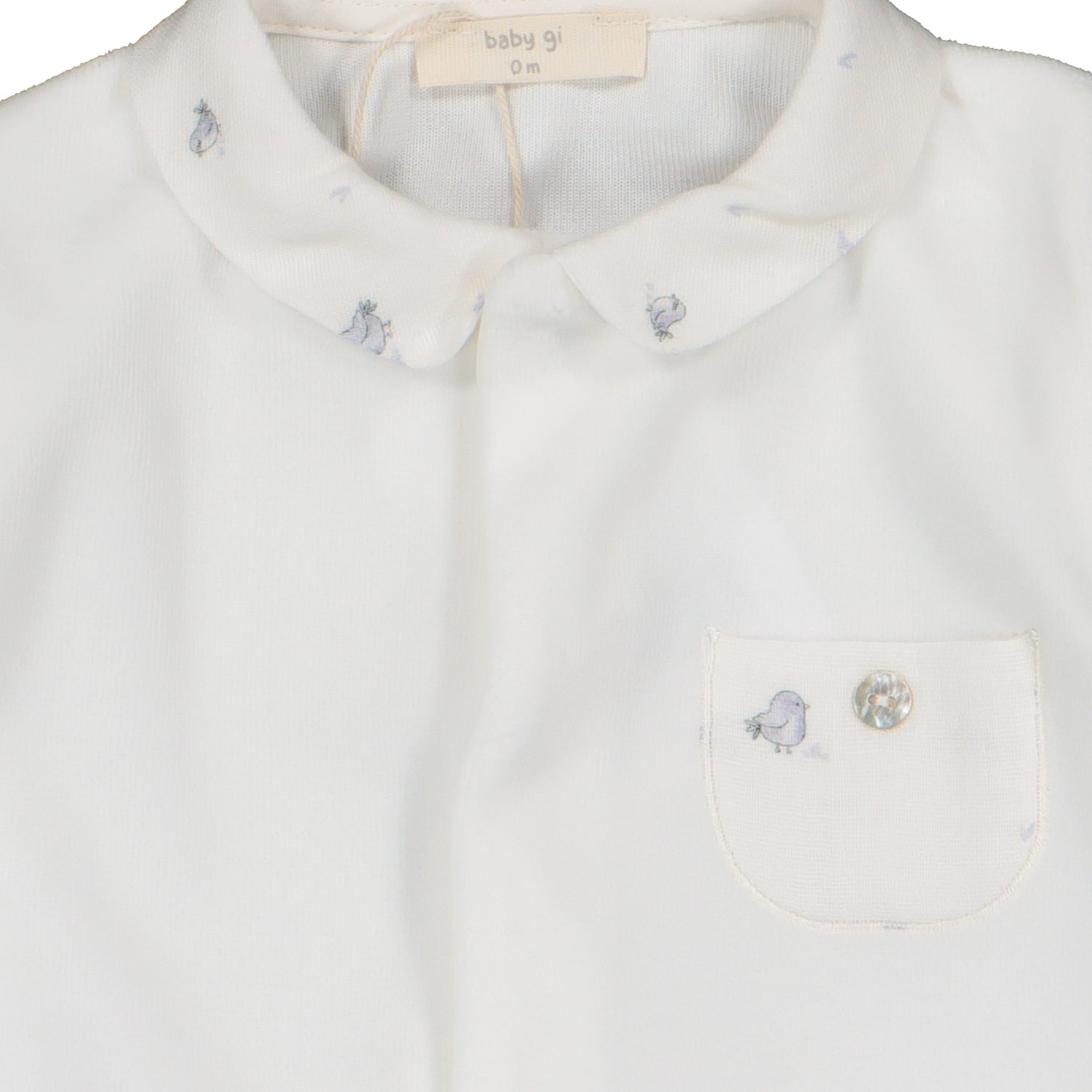 Ivory Blue Birdie Velour Babygrow