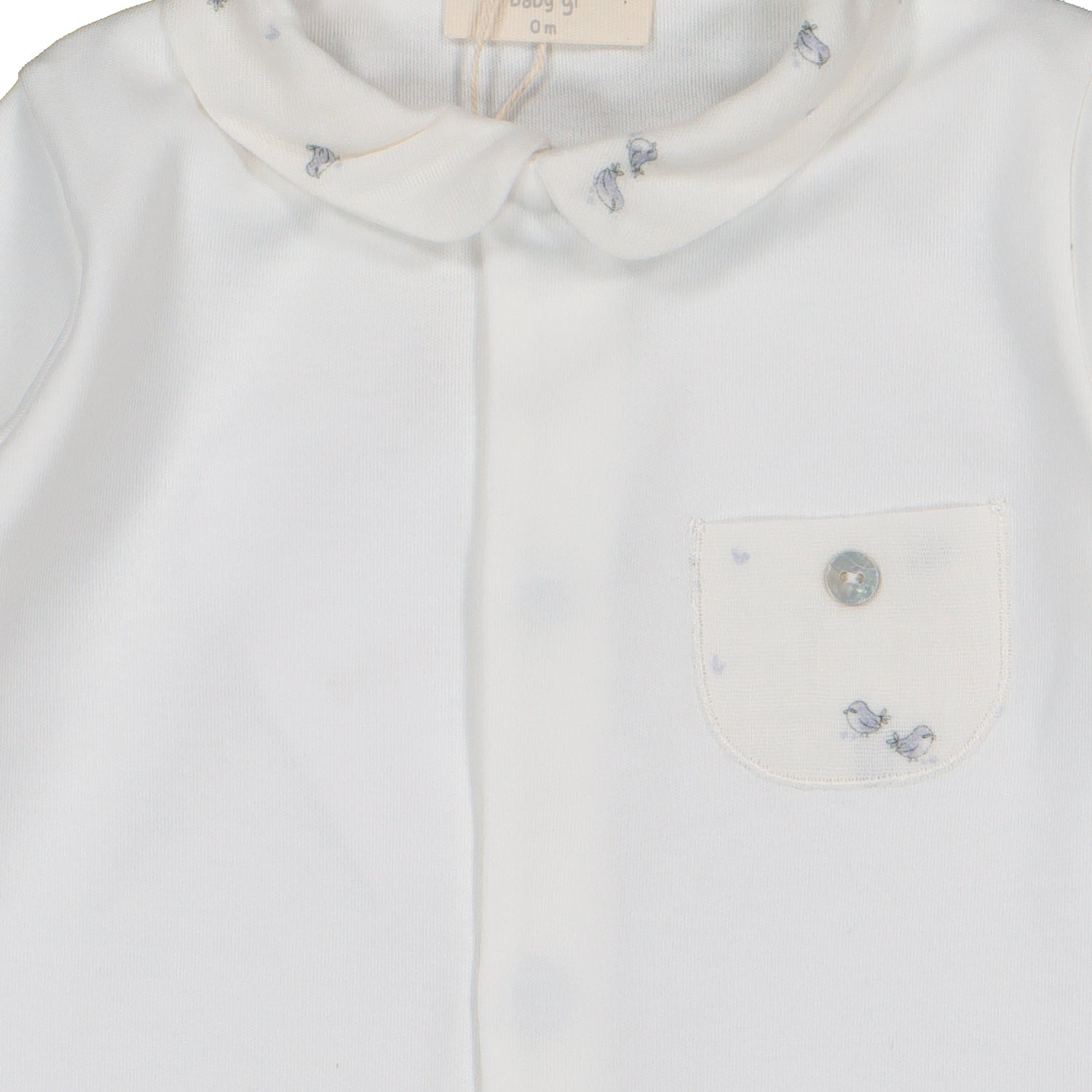 Ivory Blue Birdie Cotton Babygrow