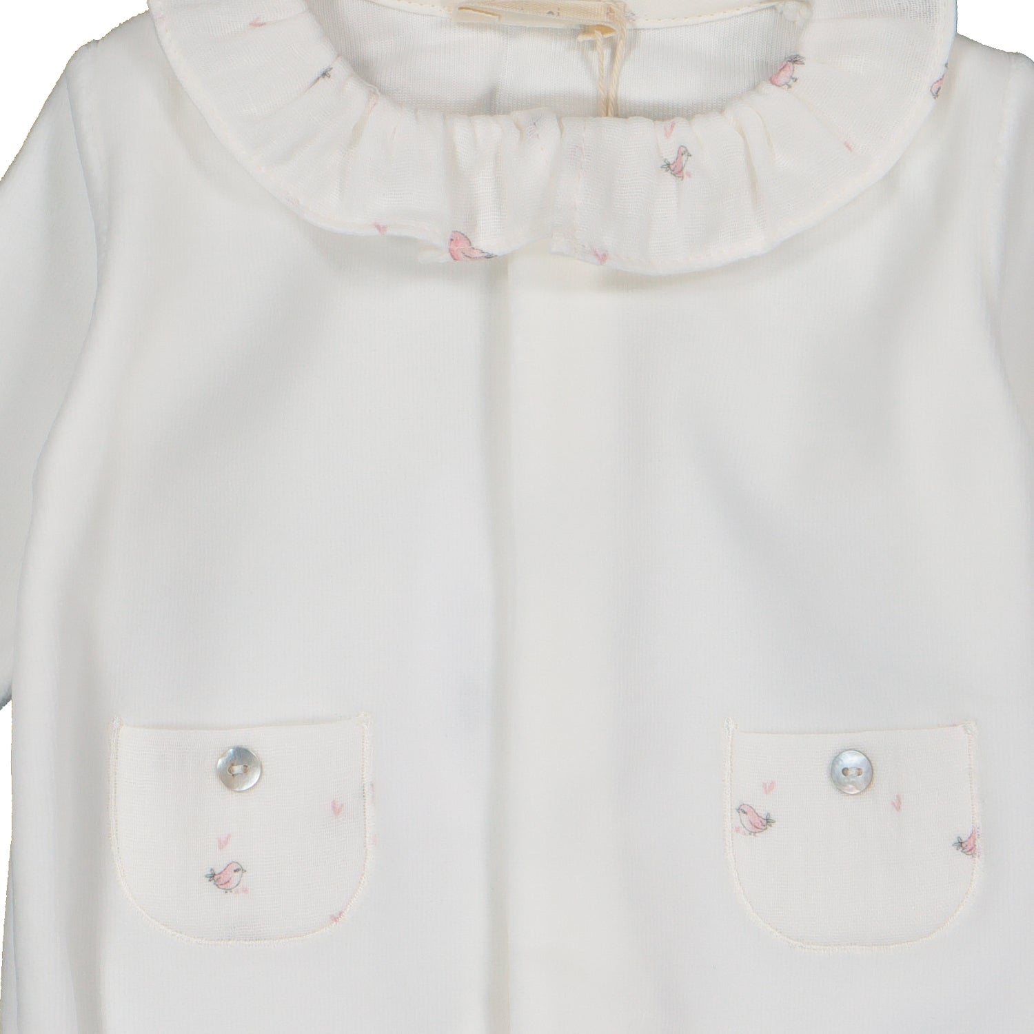 Ivory Pink Birdie Velour Babygrow