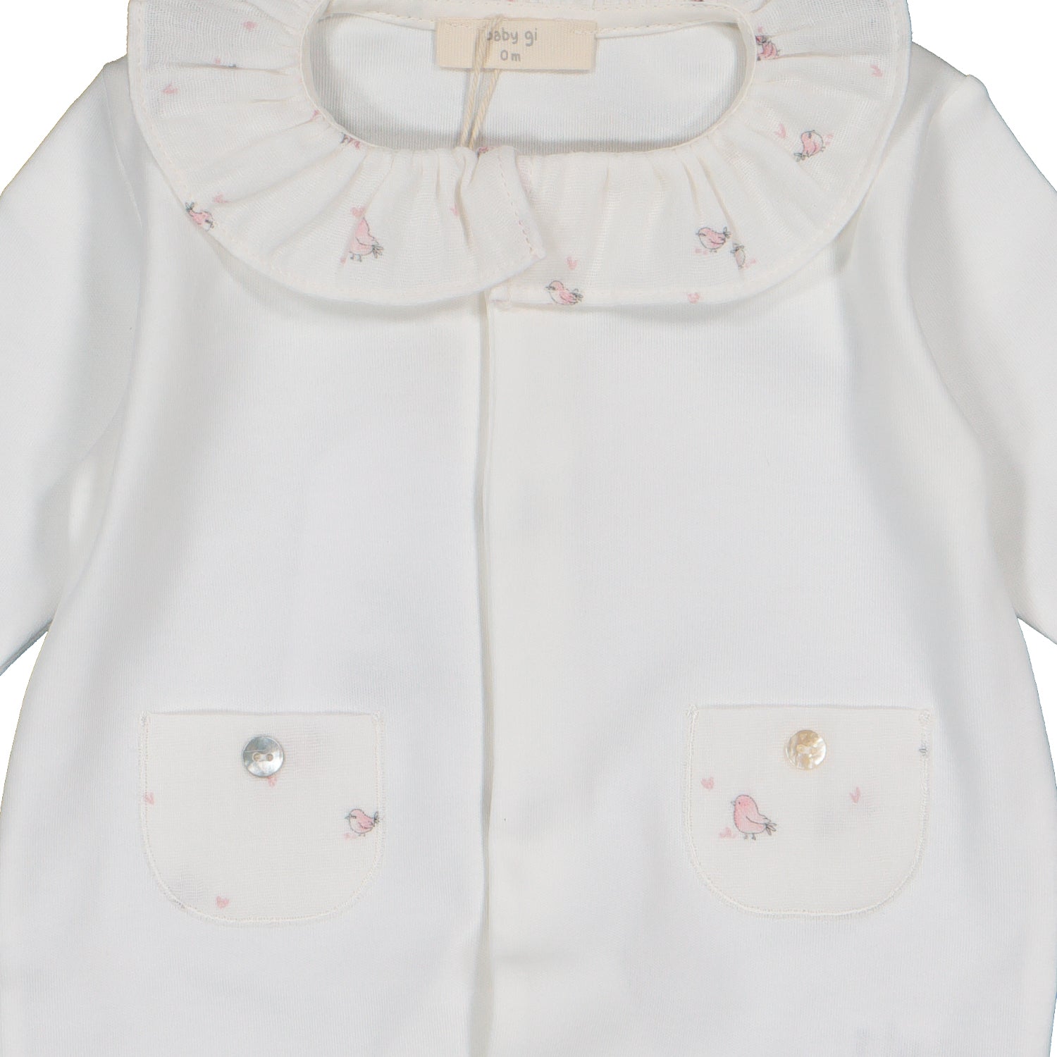 Ivory Pink Birdie Cotton Babygrow