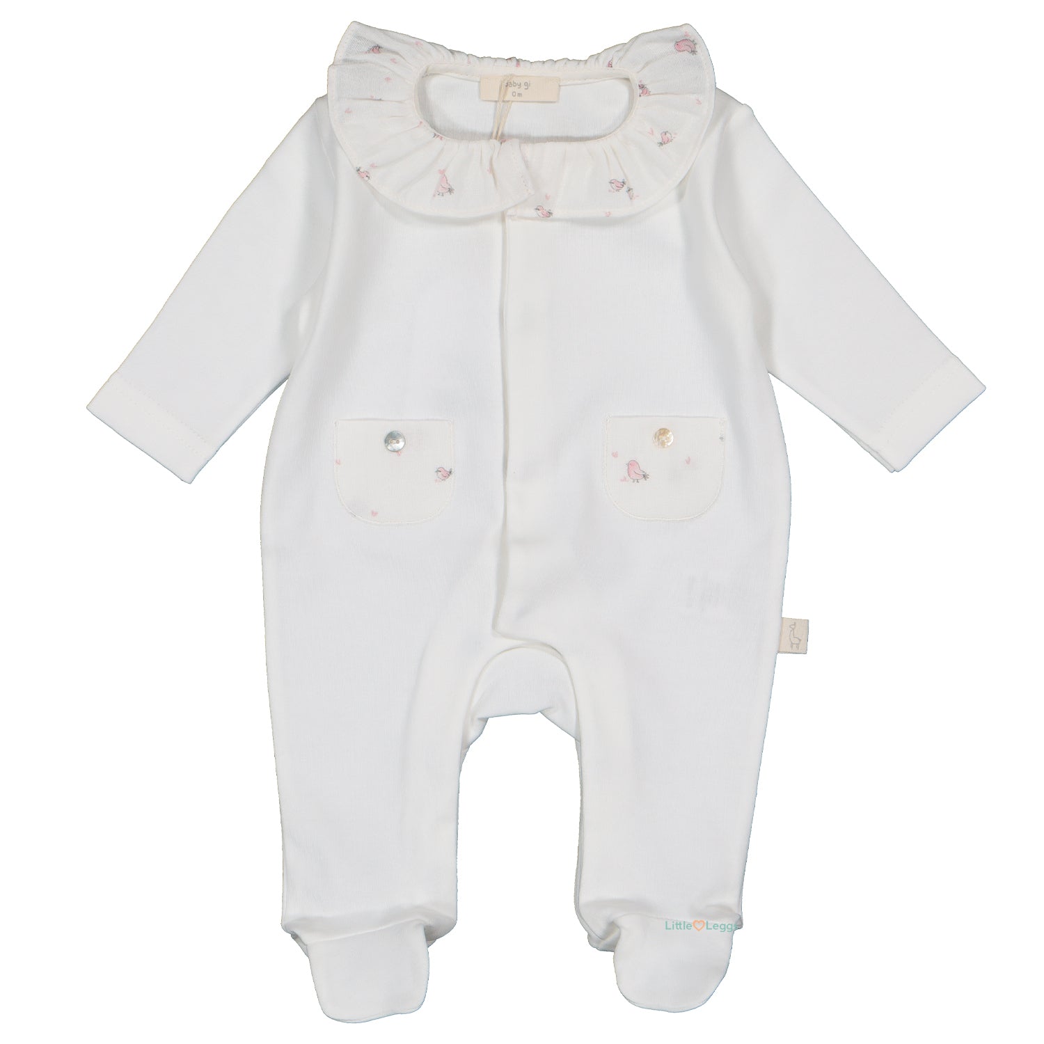 Ivory Pink Birdie Cotton Babygrow