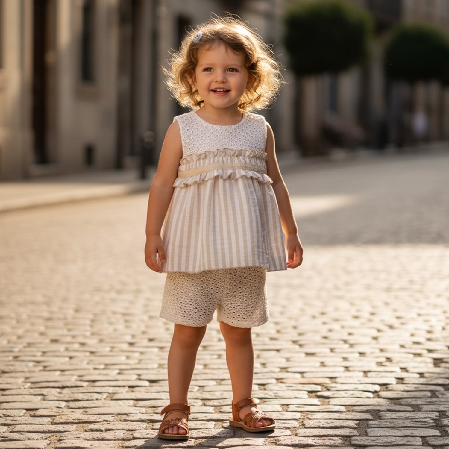 Beige Crochet Short Set