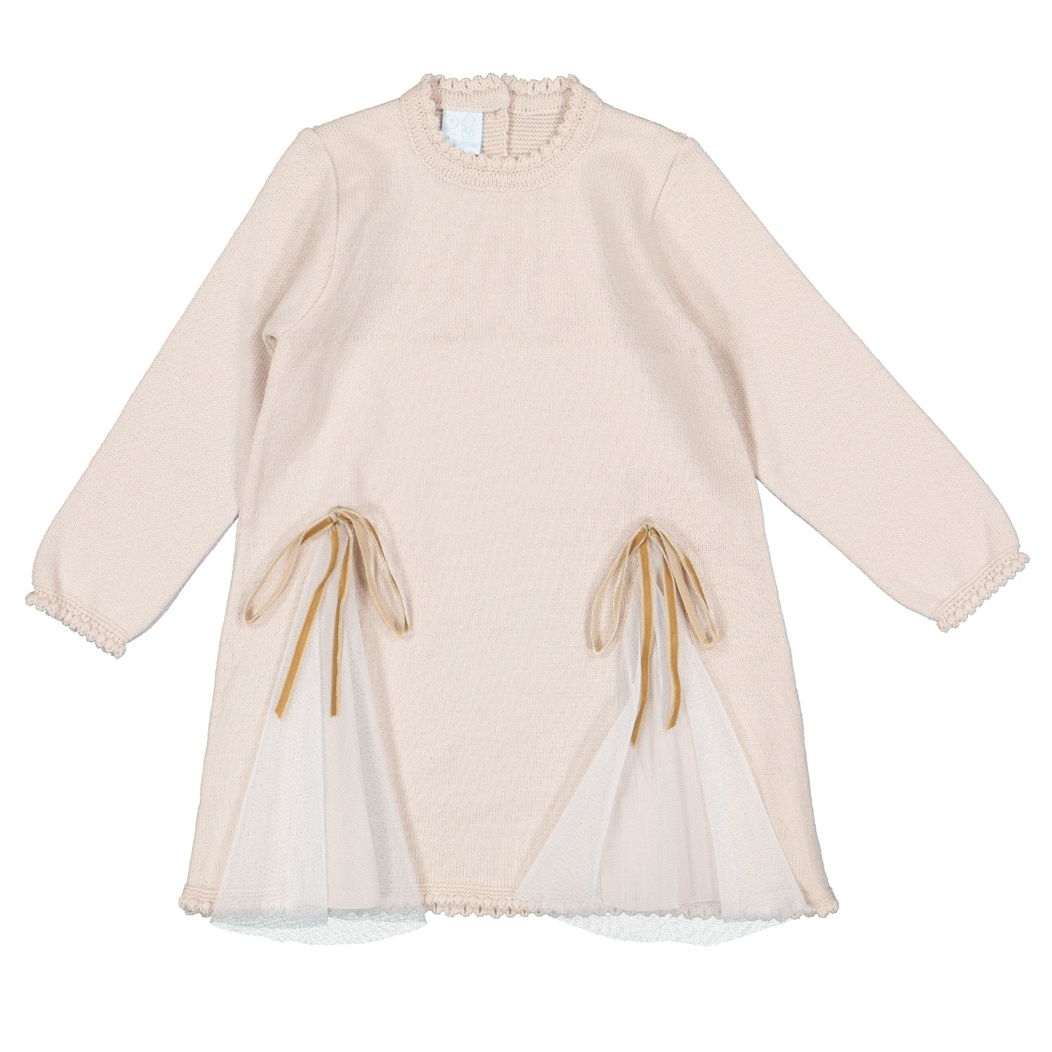 Beige Double Bow Tulle Dress