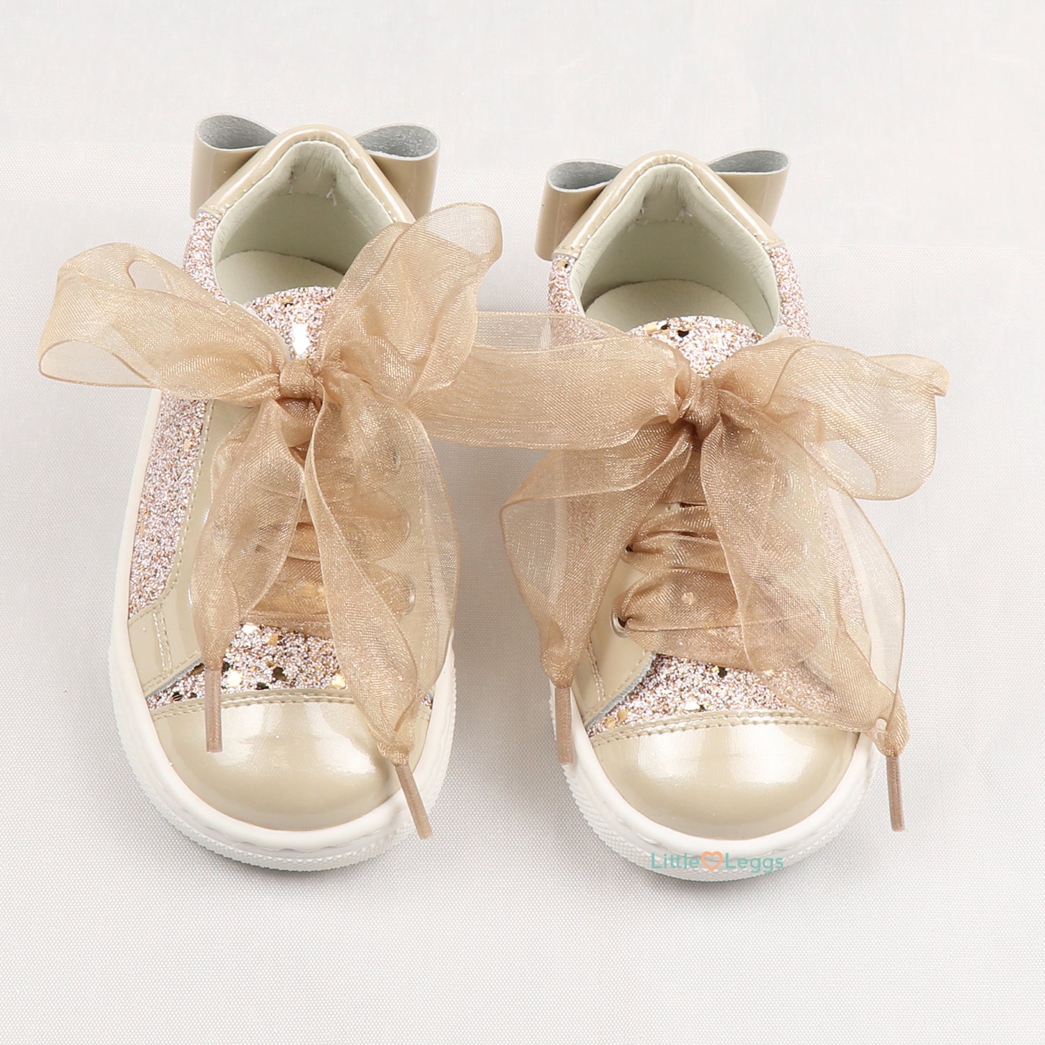 Gold Glitter Leather Tulle Trainer