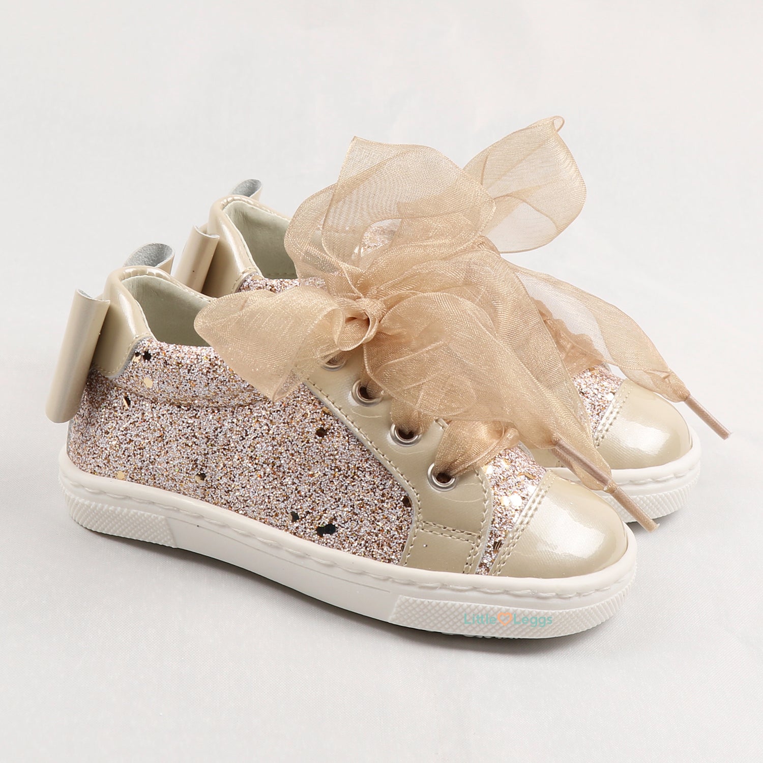 Gold Glitter Leather Tulle Trainer