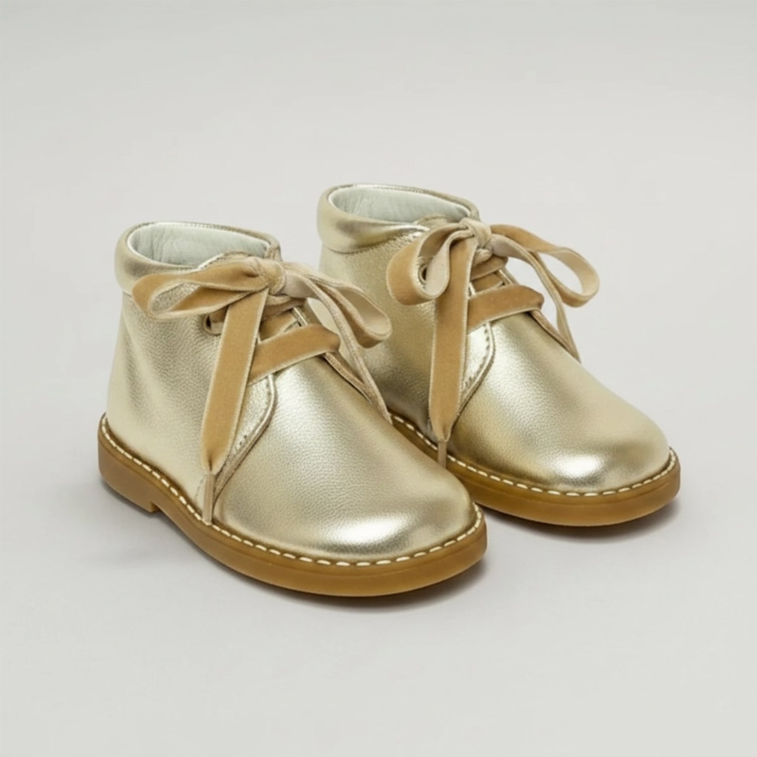 Gold Leather Velvet Lace Ankle Boot