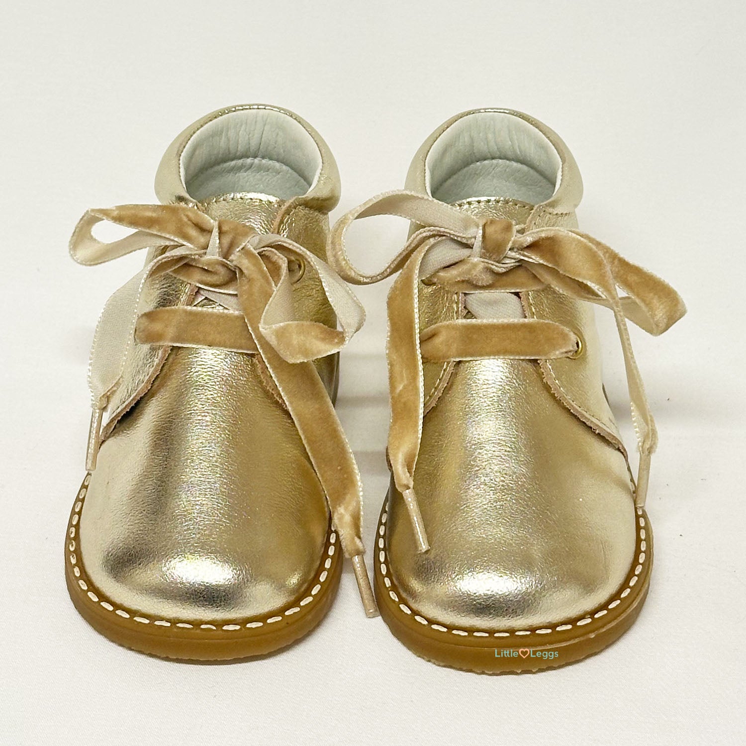Gold Leather Velvet Lace Ankle Boot