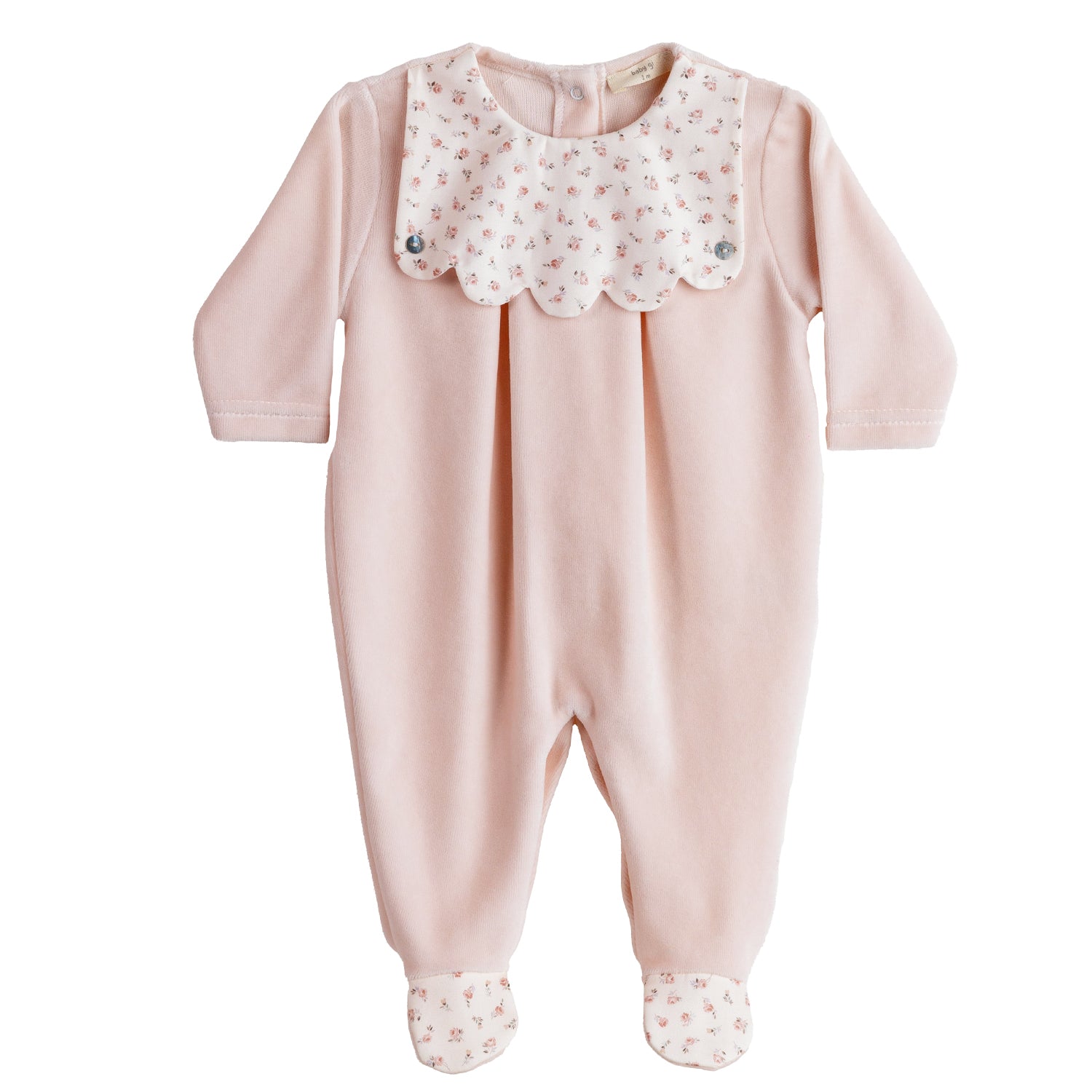 Peach Pink Rosebud Velour Babygrow