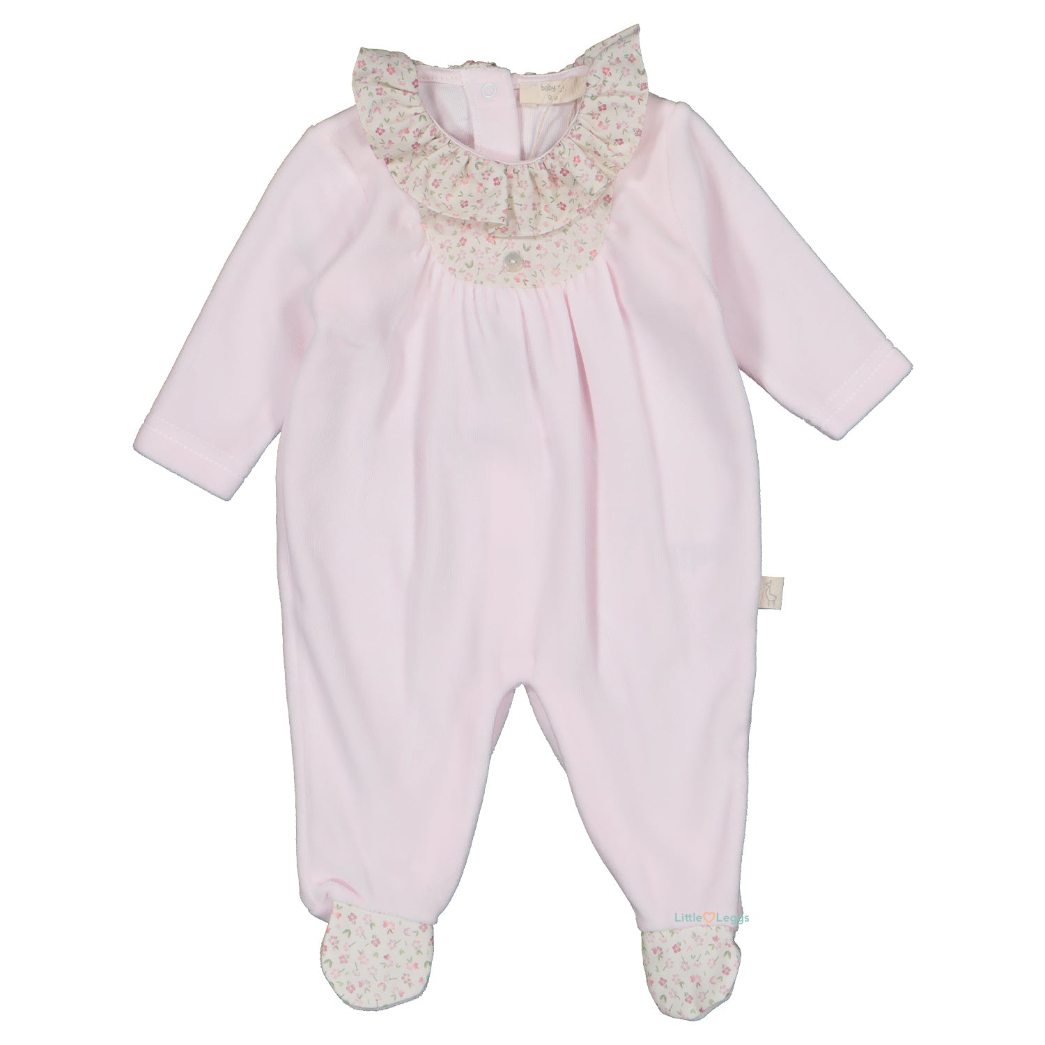 Pink Velour Floral Trim Babygrow