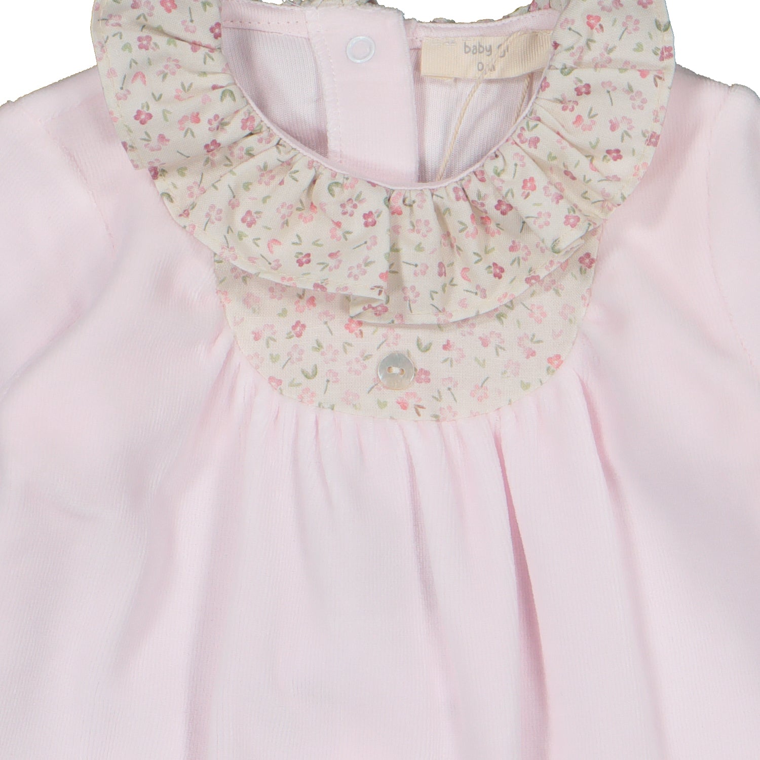Pink Velour Floral Trim Babygrow