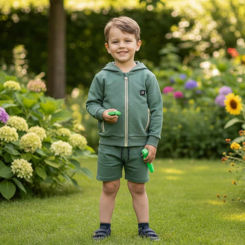 Khaki Sweat Hooded Short Set