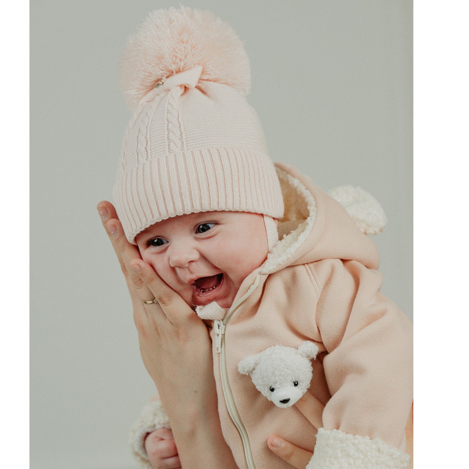 Pink Cable Knitted Pom Hat