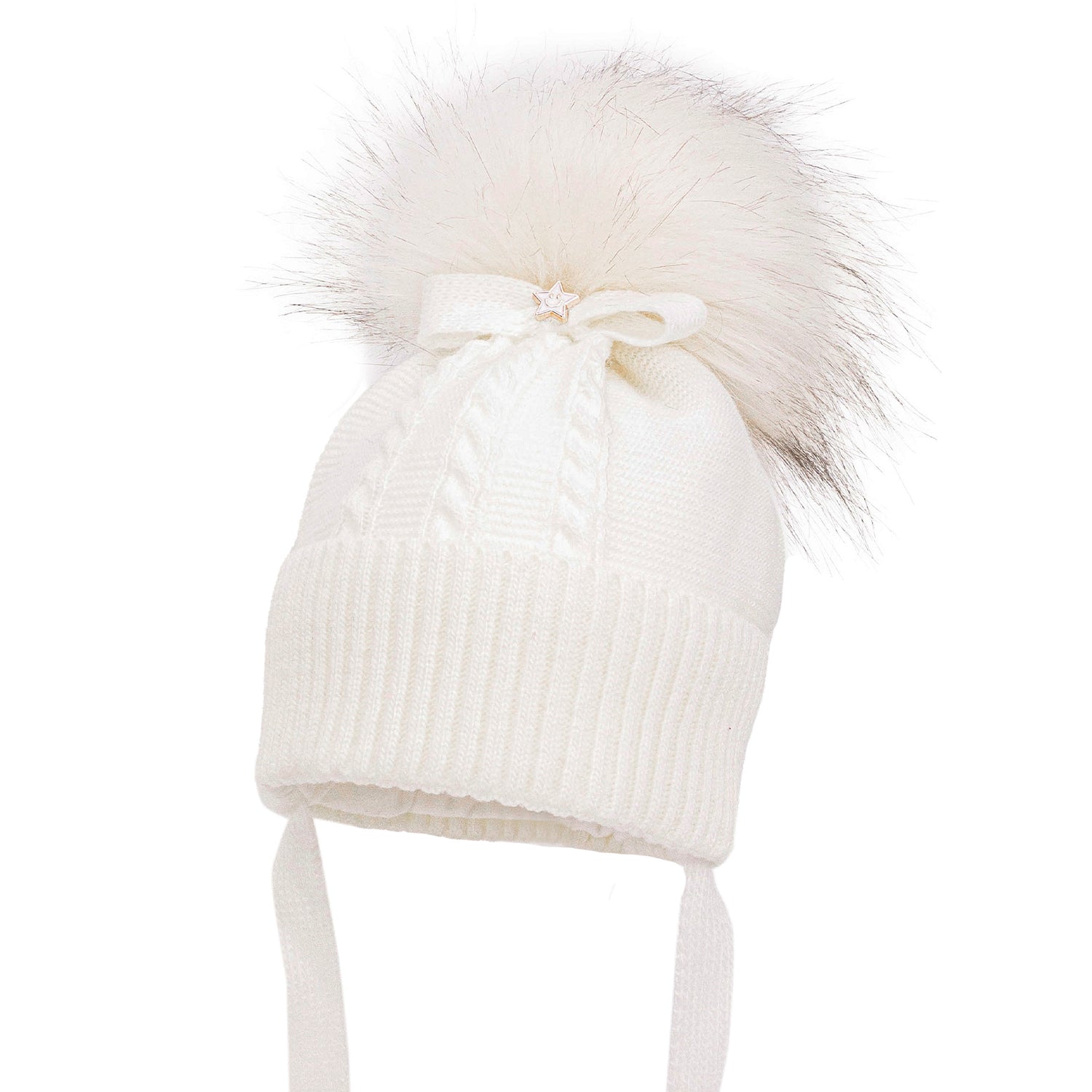 Ivory Cable Knitted Pom Hat