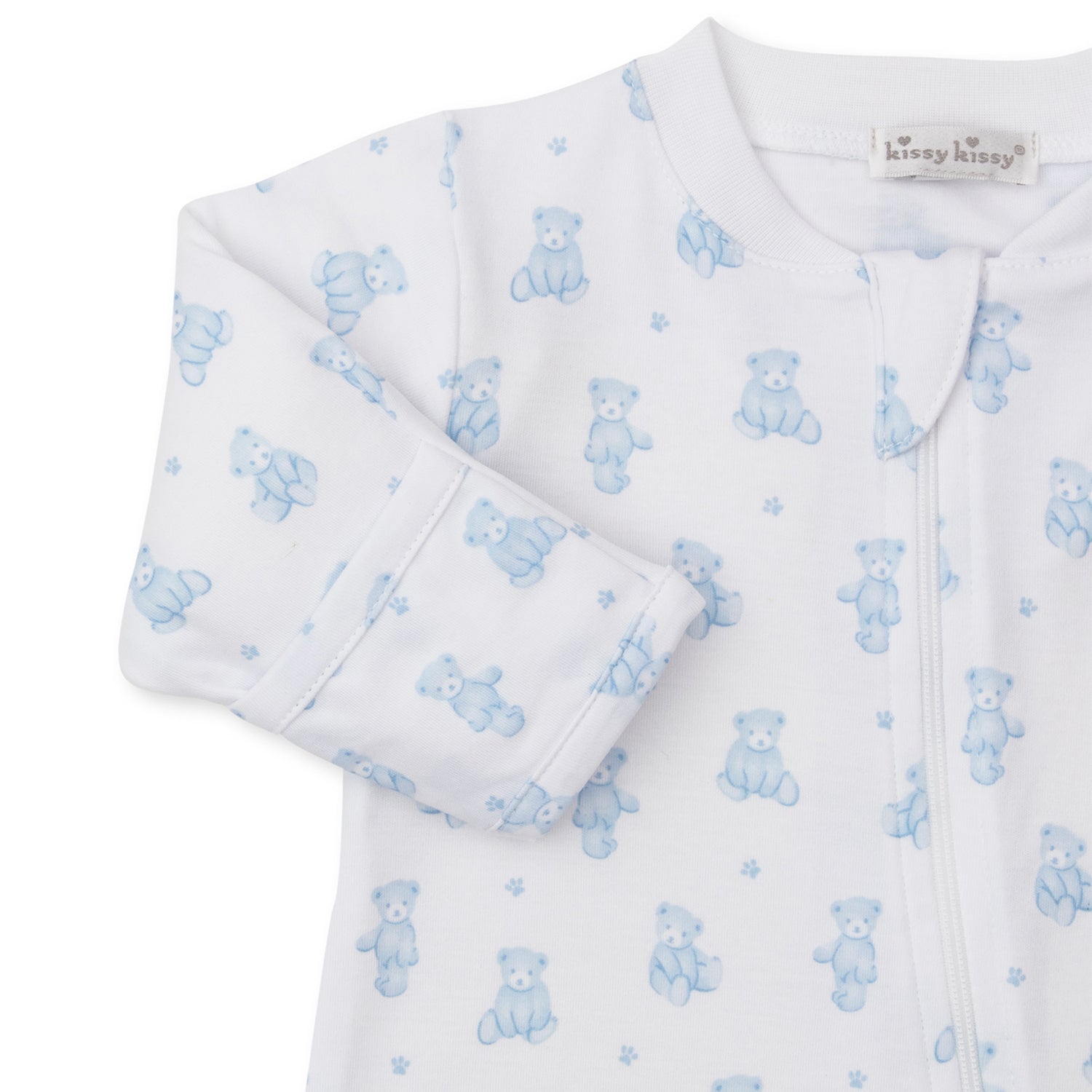 Blue Teddy Print Zip Babygrow