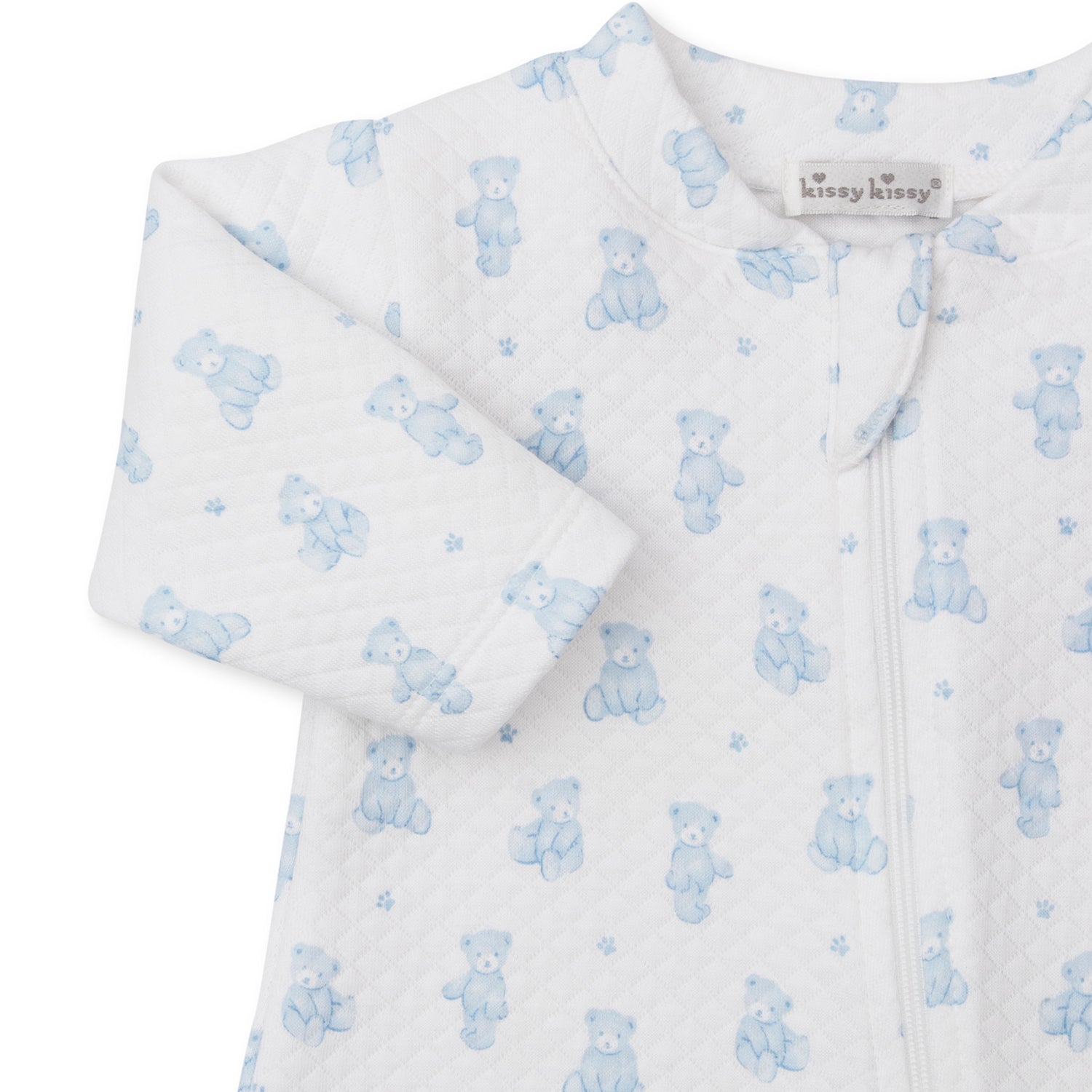 Blue Teddy Jacquard Zip Babygrow