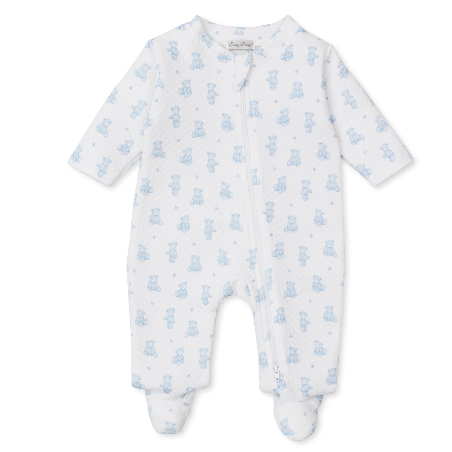 Blue Teddy Jacquard Zip Babygrow