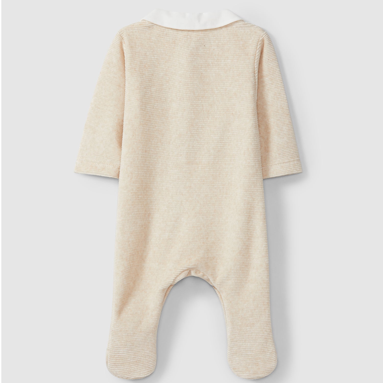Beige Peter Pan Collar Velour Babygrow