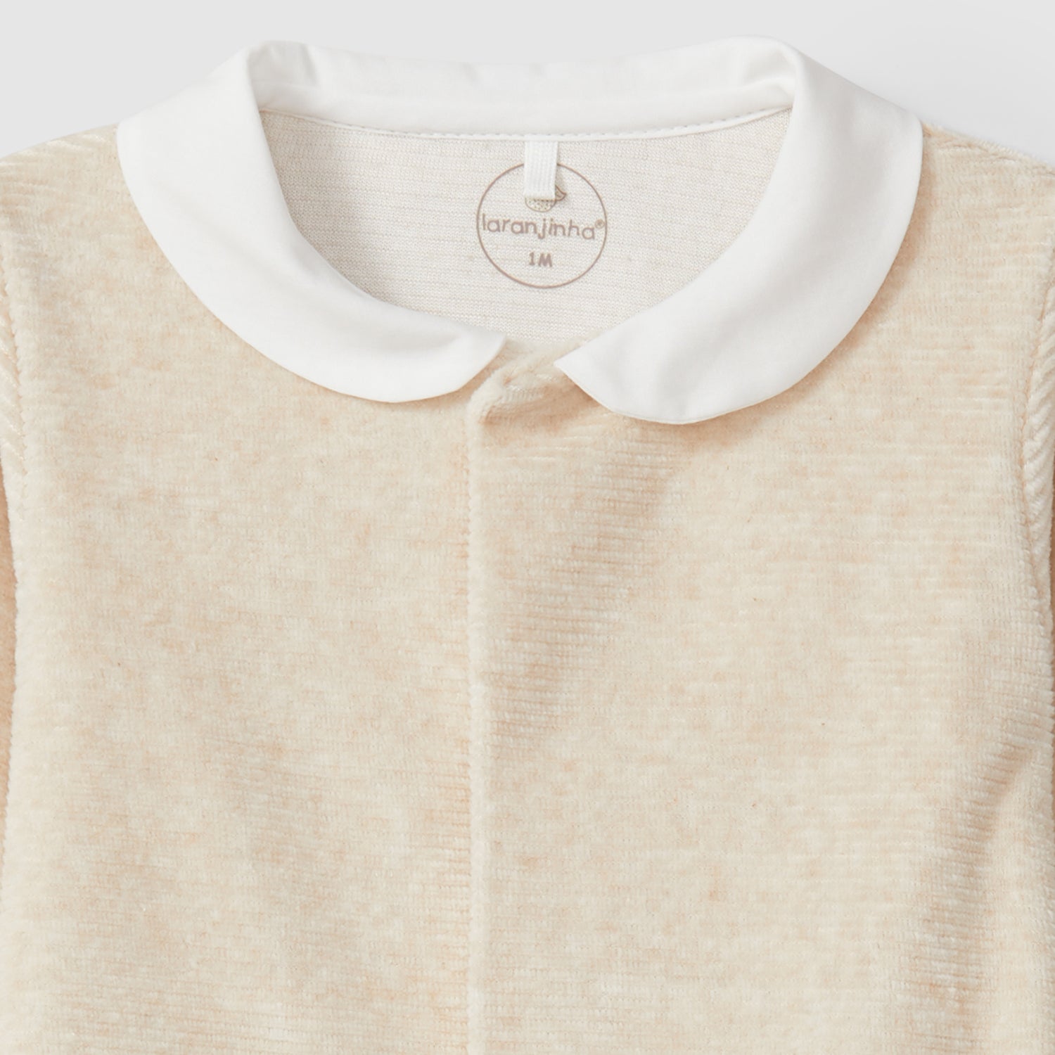 Beige Peter Pan Collar Velour Babygrow