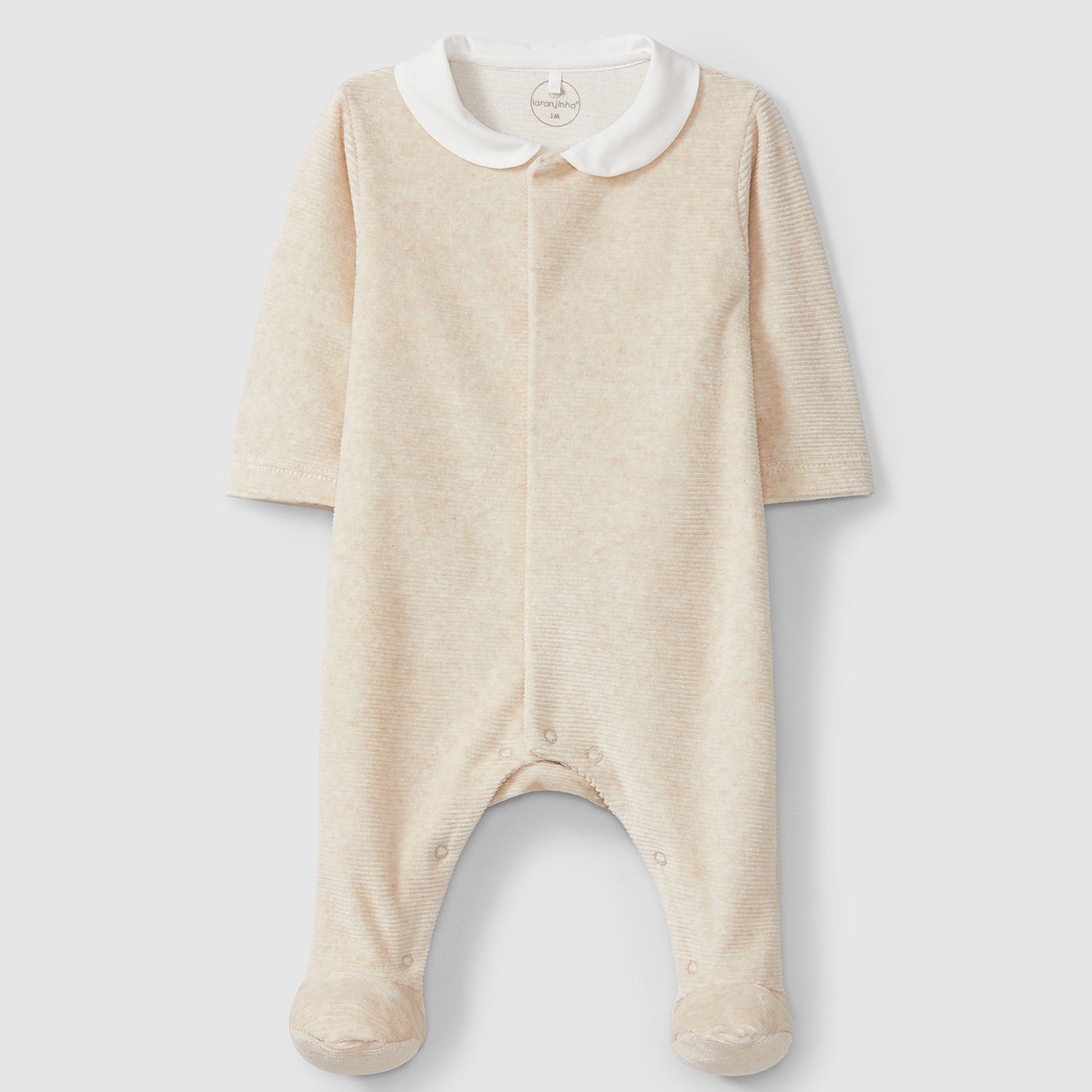 Beige Peter Pan Collar Velour Babygrow