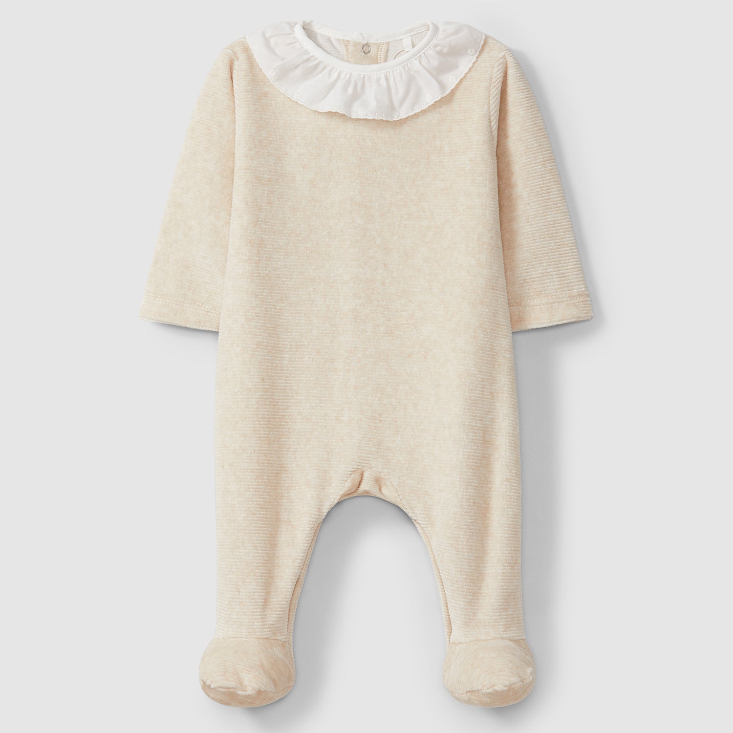Beige Frill Collar Velour Babygrow