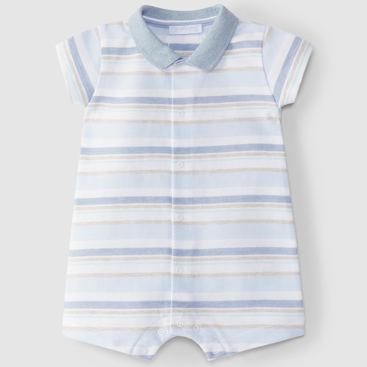 Blue Stripe Pique Polo Romper