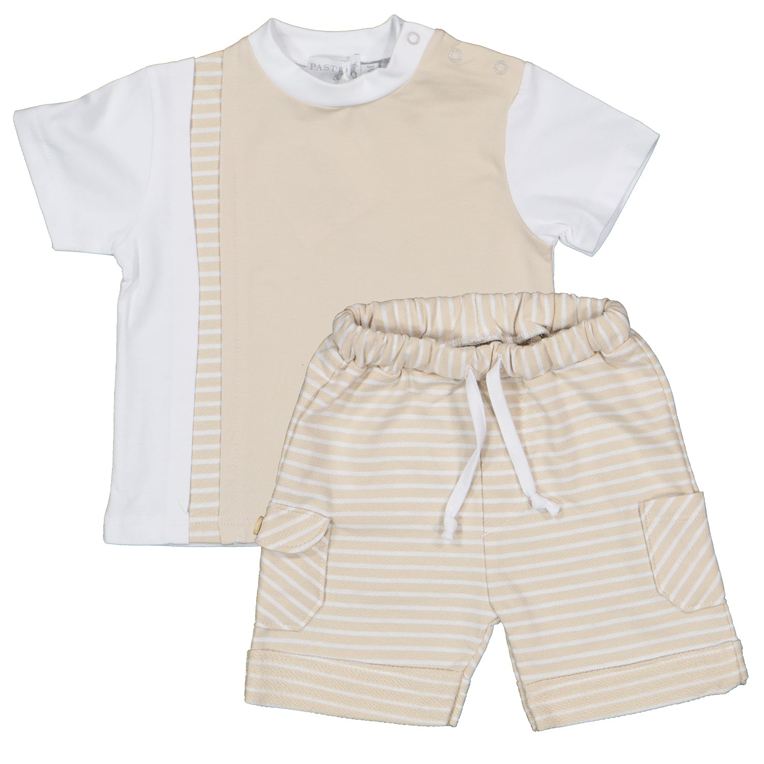 White & Beige Stripe Short Set