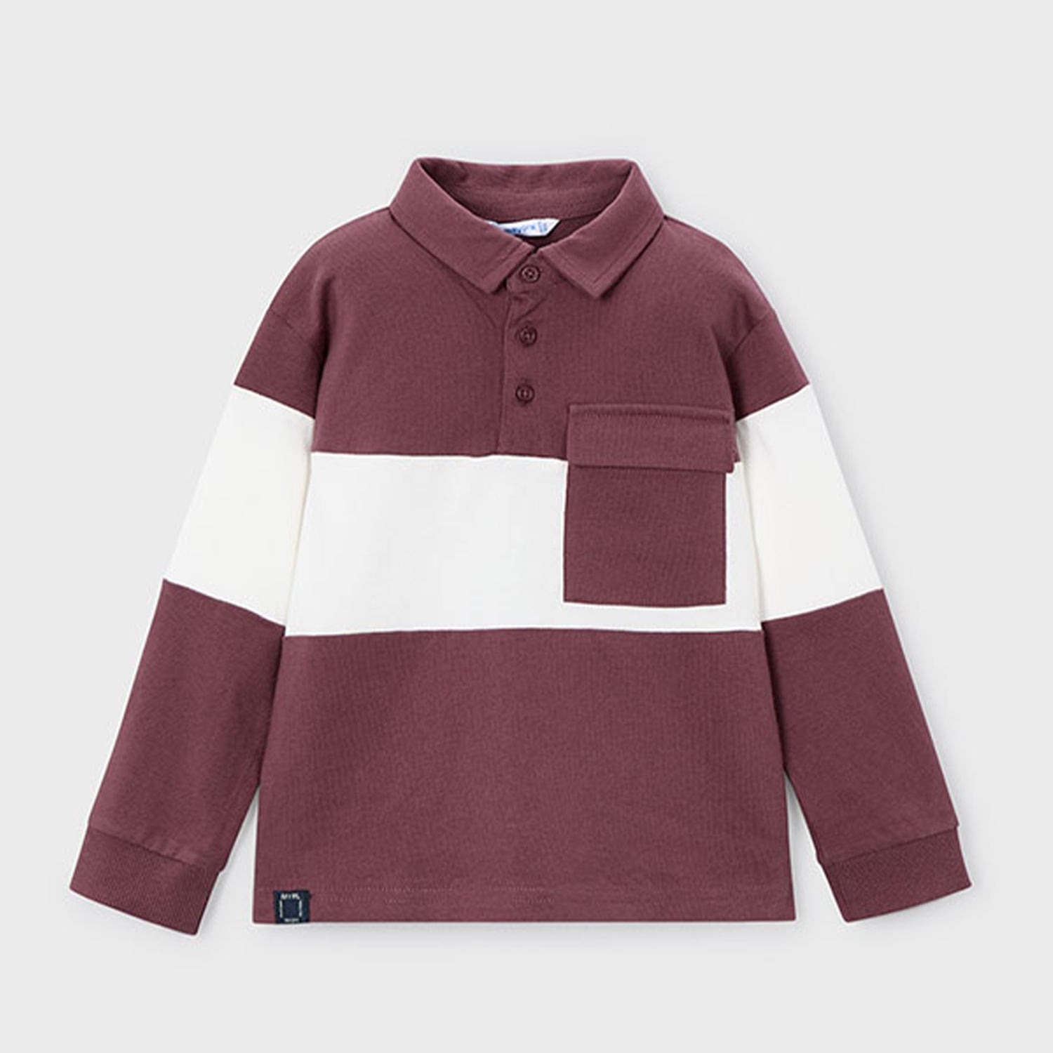 Plum Block Stripe Long Sleeved Polo