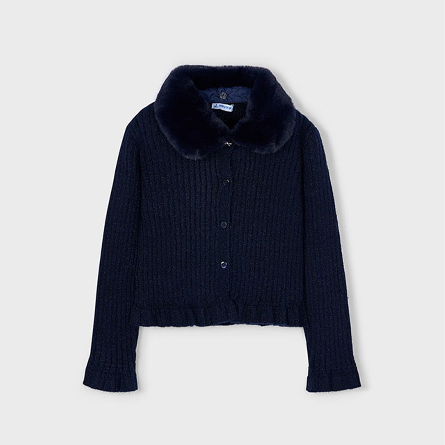 Navy Faux Fur Collar Cardigan