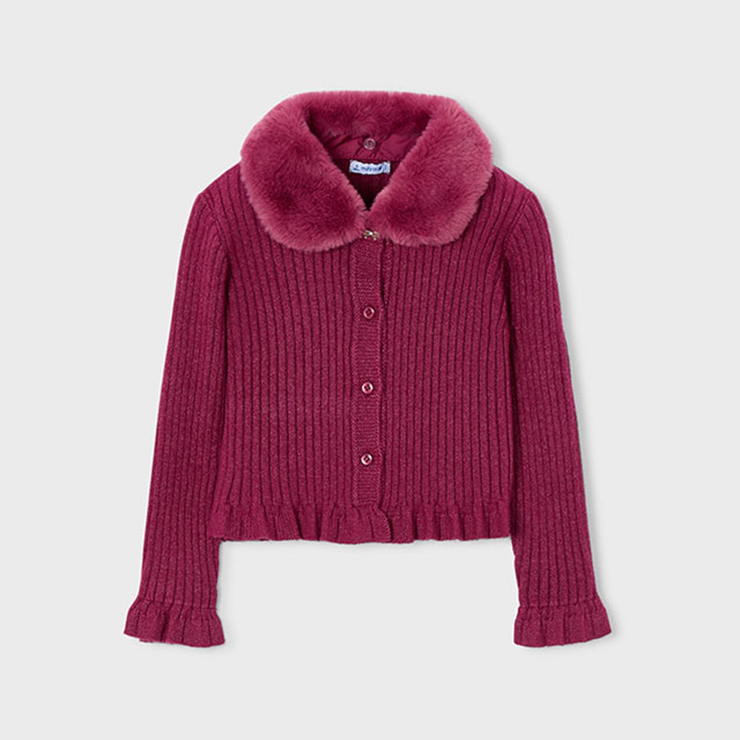 Cherry Faux Fur Collar Cardigan