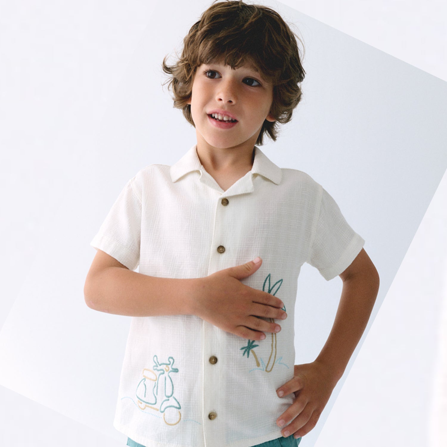 Cream Embroided Shirt Set