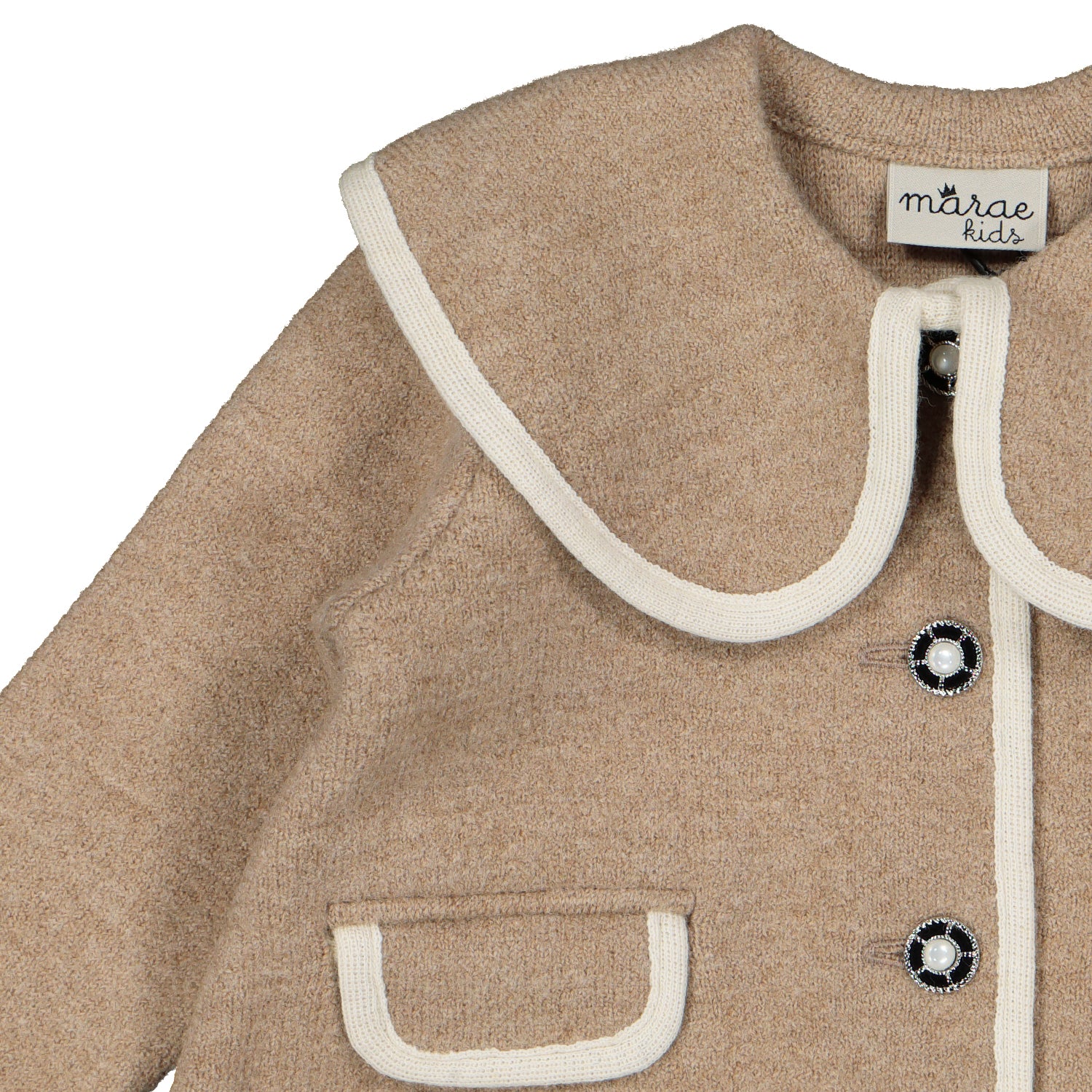 Beige & Ivory Trim Wool Coat