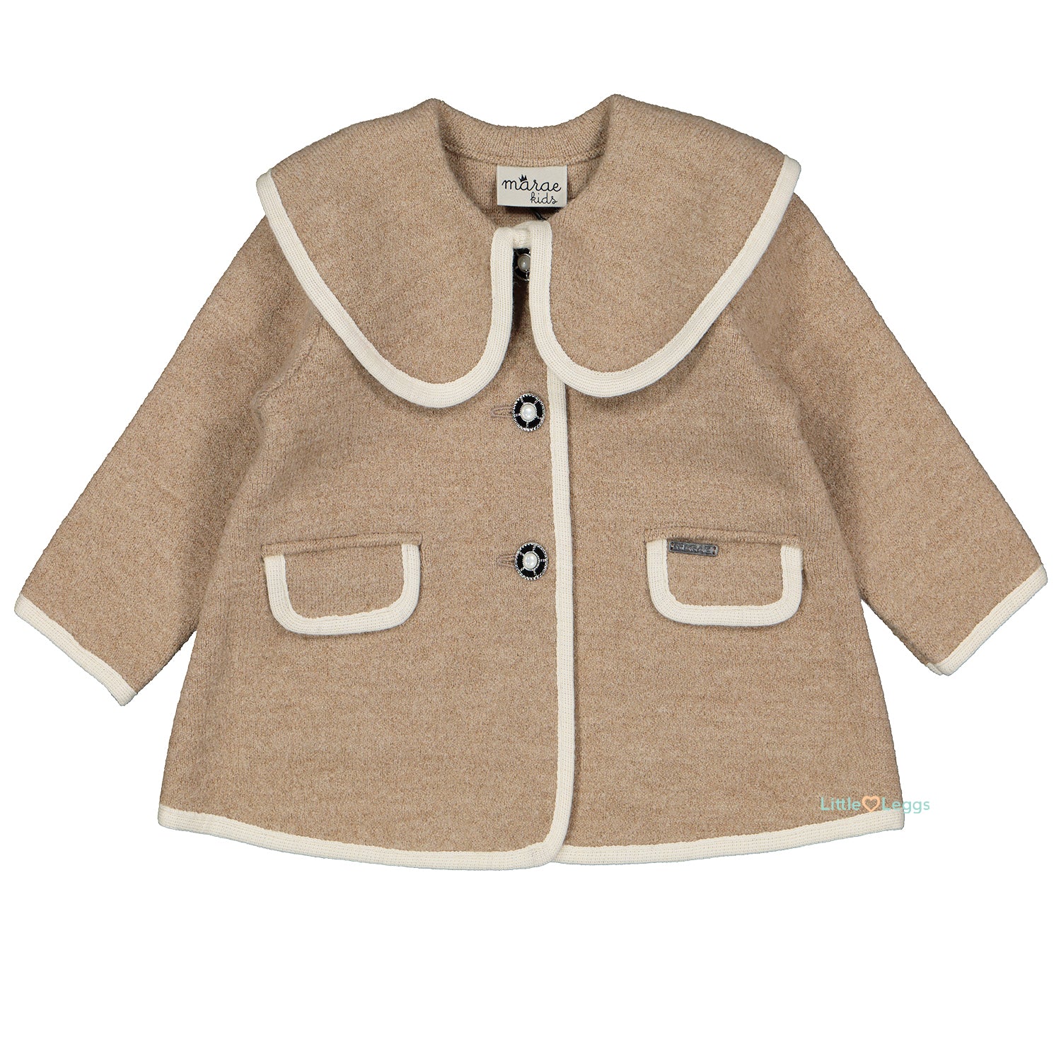 Beige & Ivory Trim Wool Coat