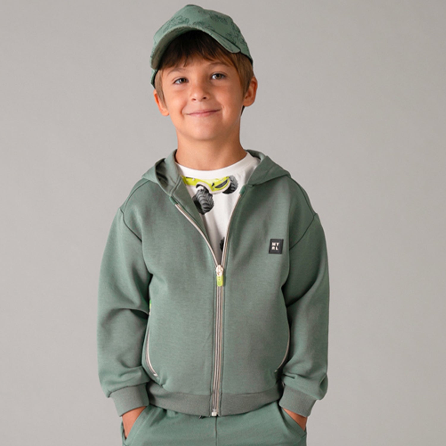 Khaki Sweat Hooded Short Set