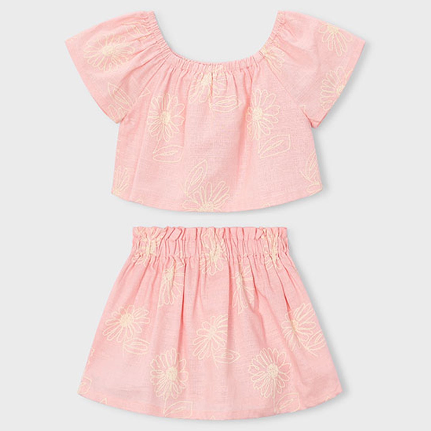 Pink Embroidered Linen Skirt Set