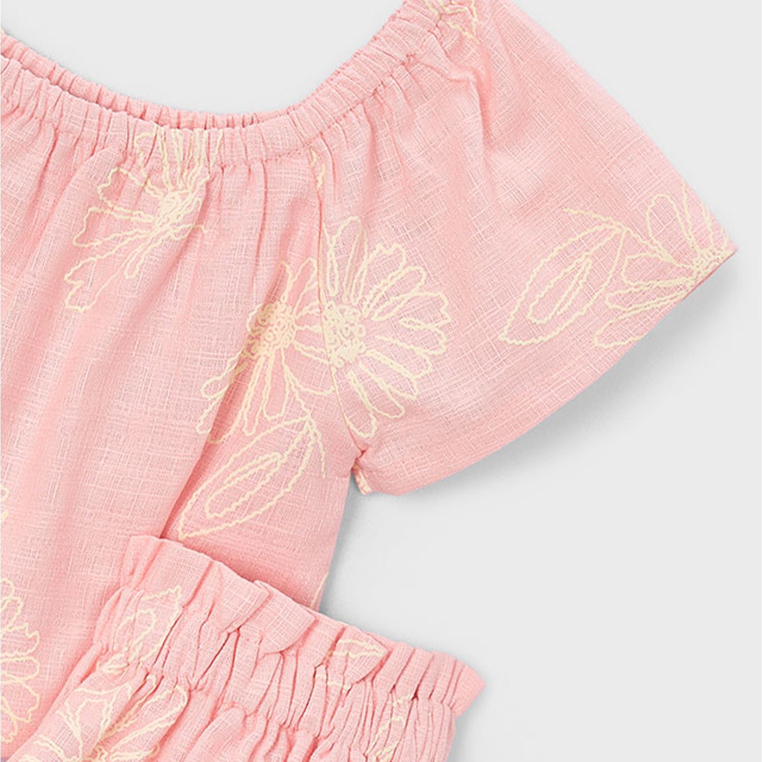 Pink Embroidered Linen Skirt Set