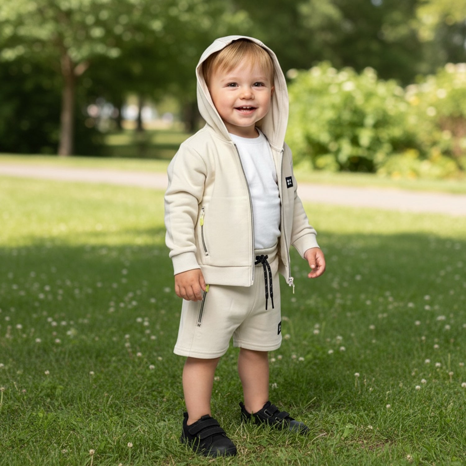 Beige Sweat Short Set