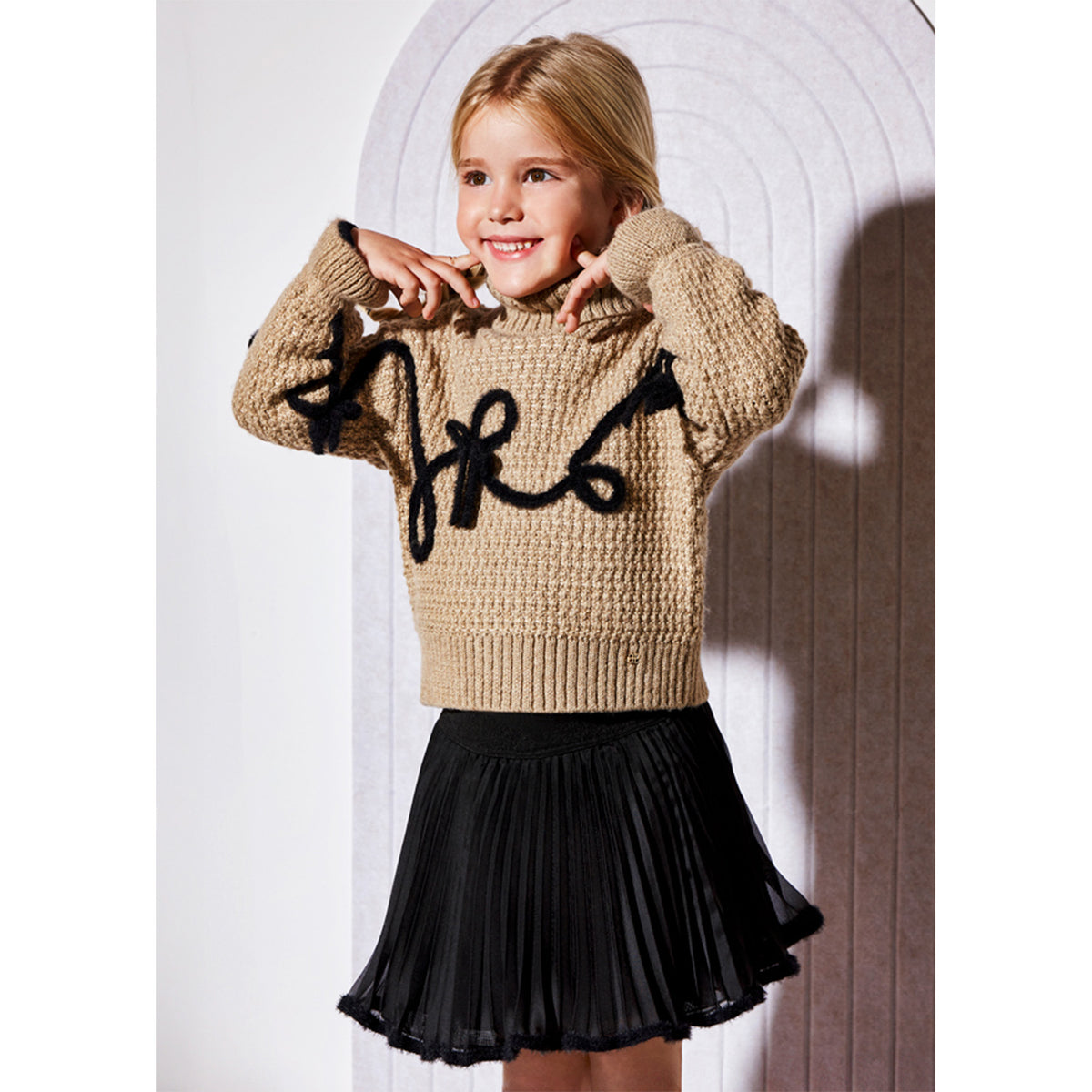 Beige & Black Chiffon Skirt Set
