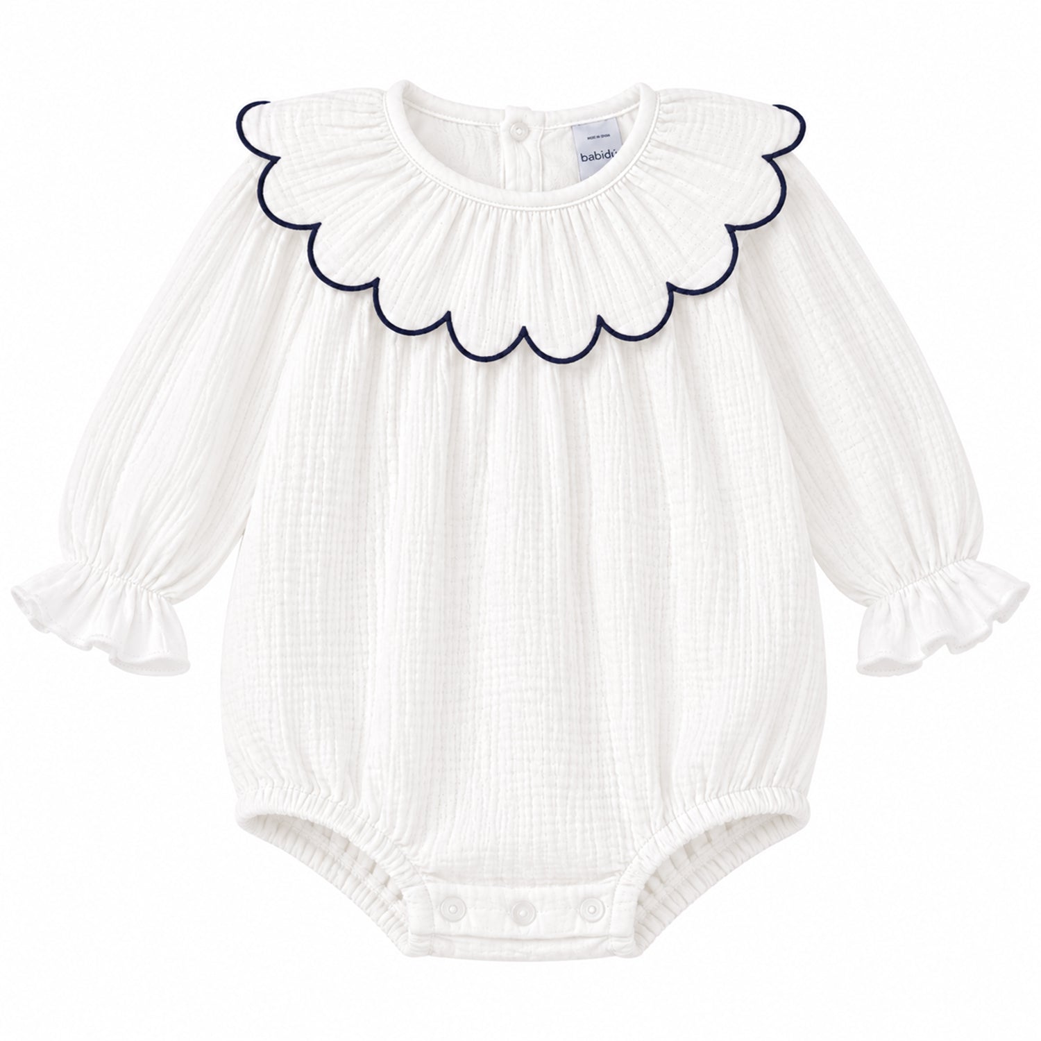 Off White With Navy Trim Crepe Romper
