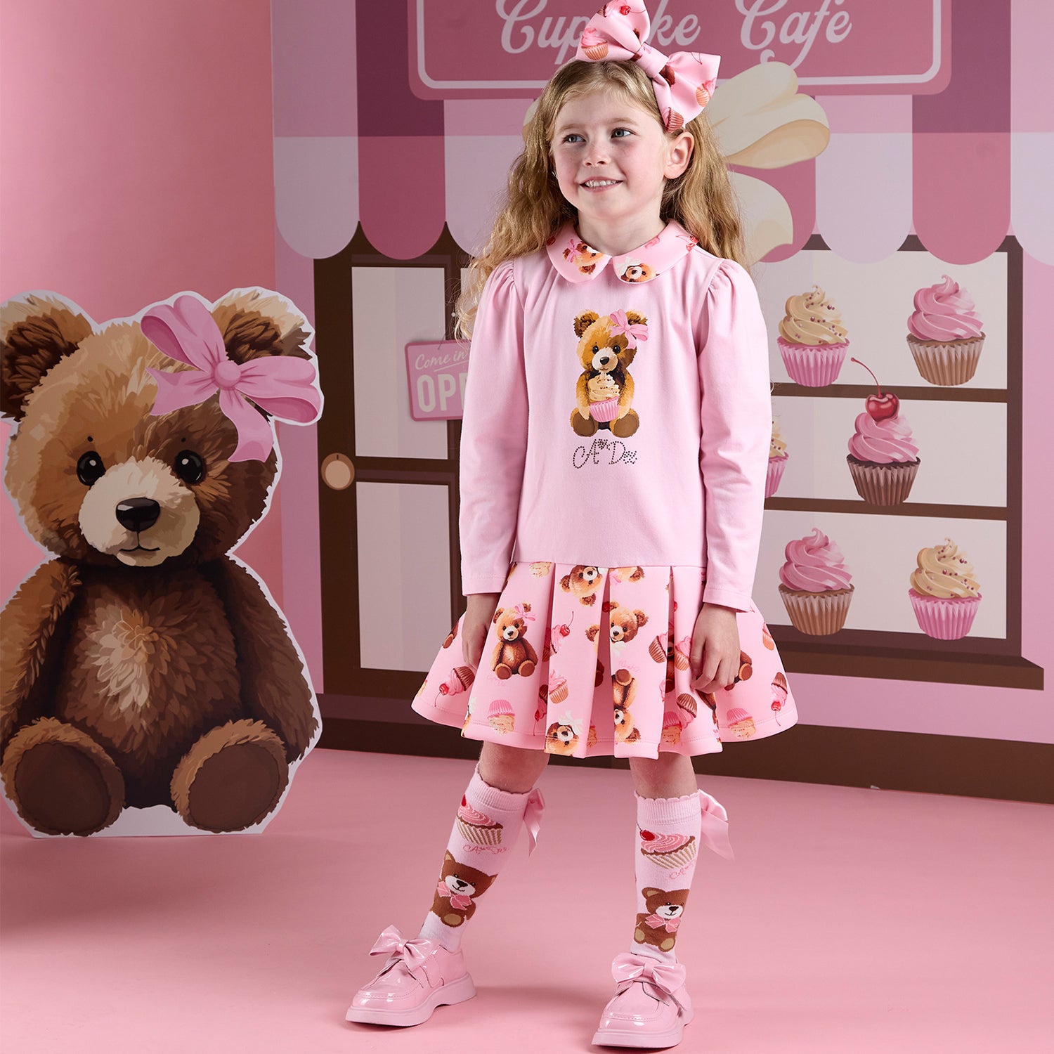 Pink Bear Print Dress