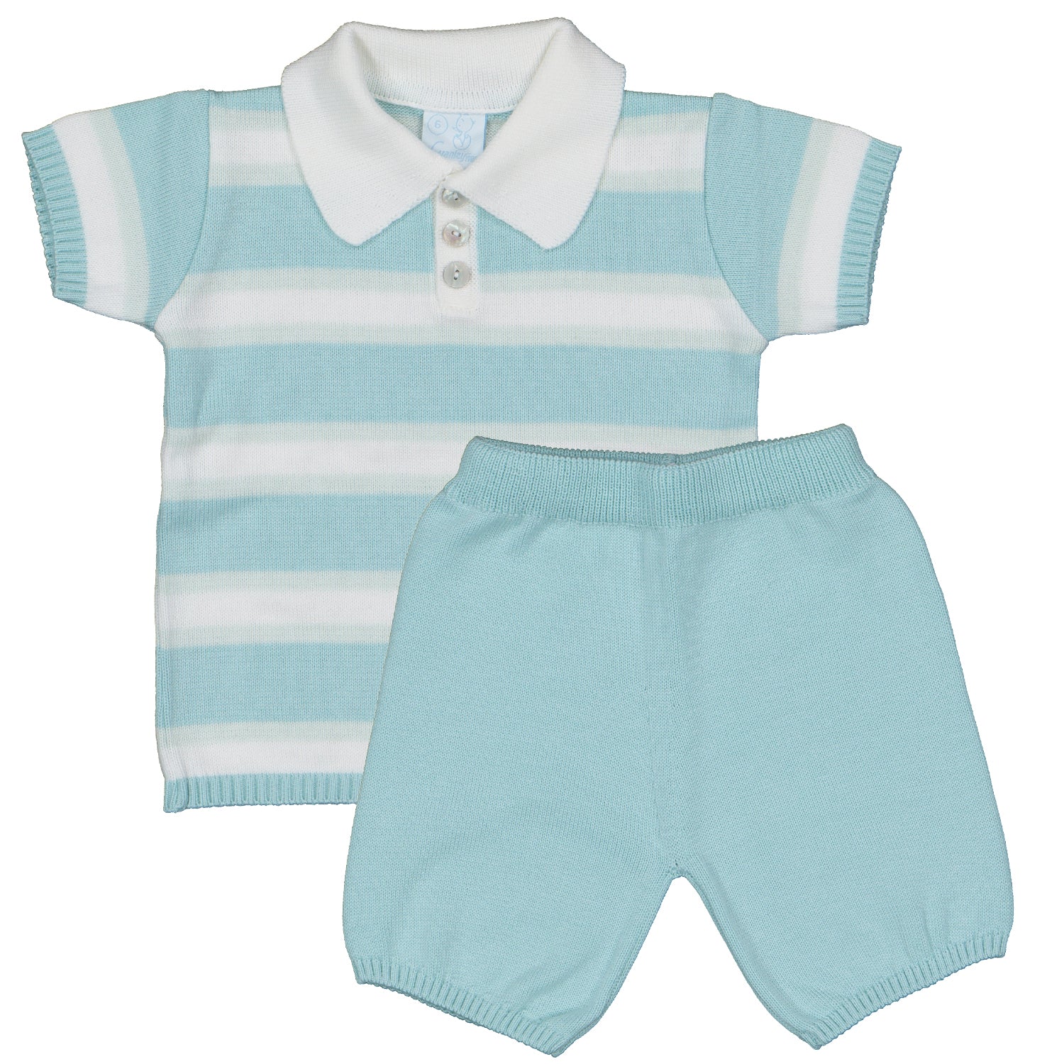 Aqua & Ivory Knit Polo Short Set