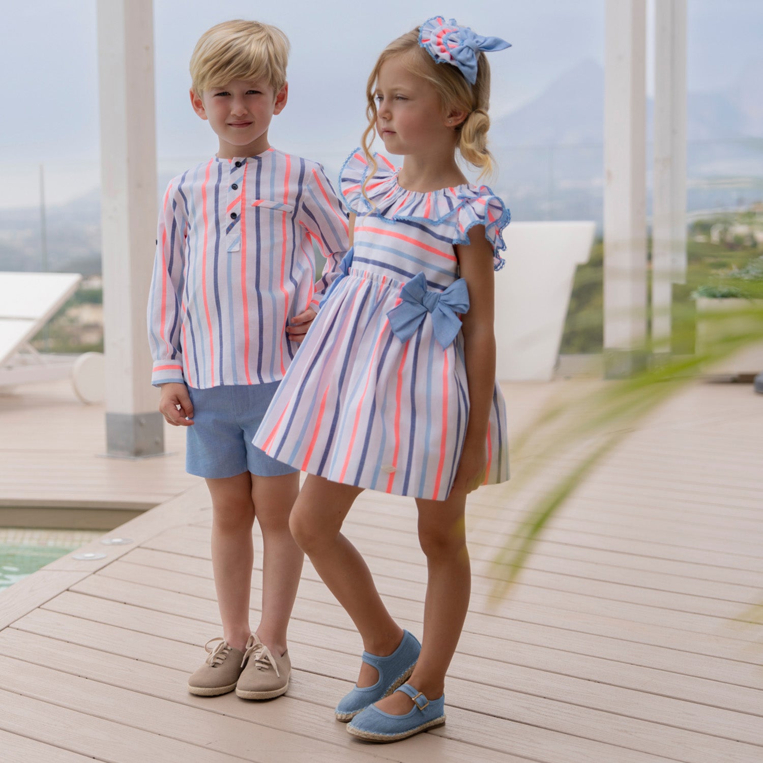 Boys Pink & Blue Stripe Short Set