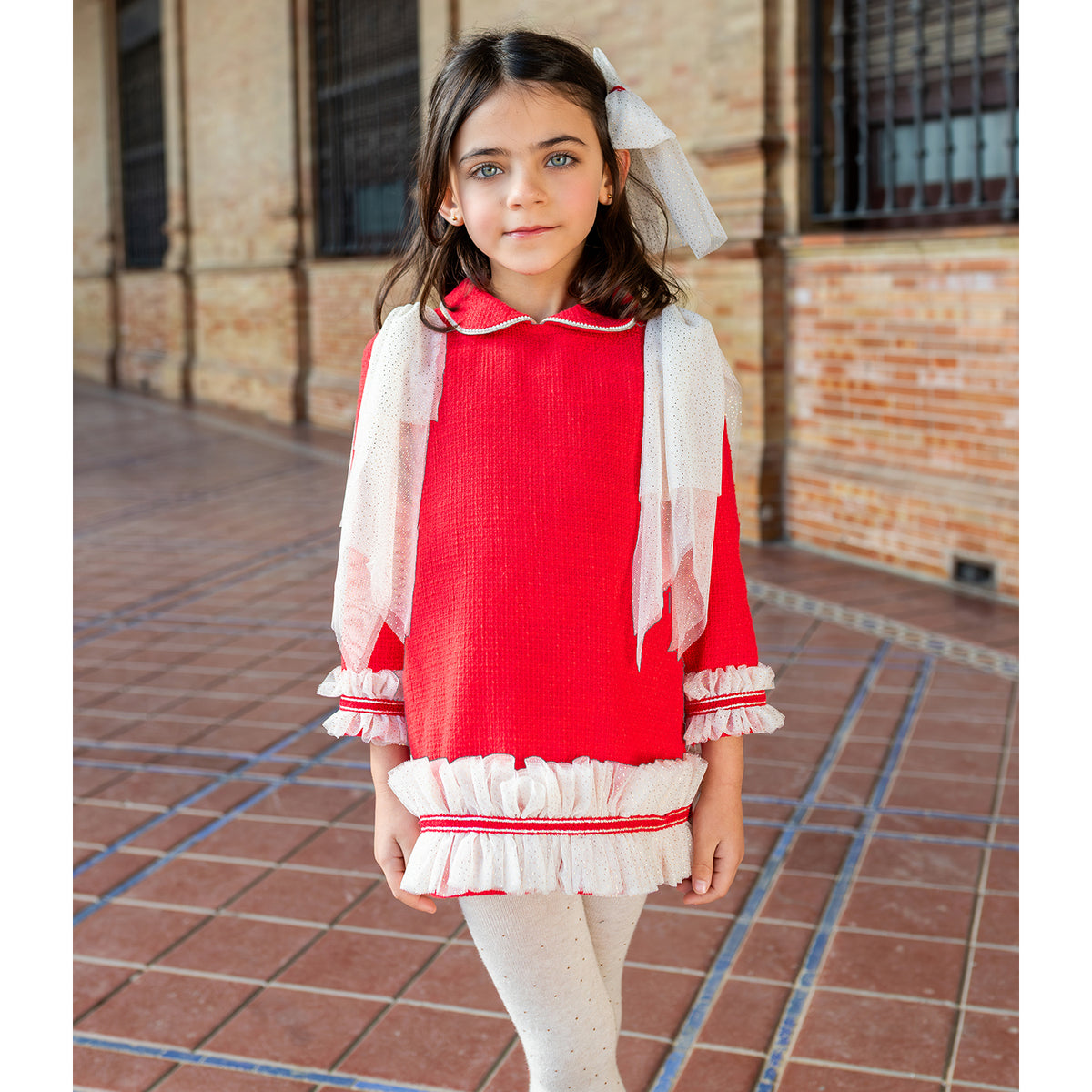 Red Tulle Trim Dress