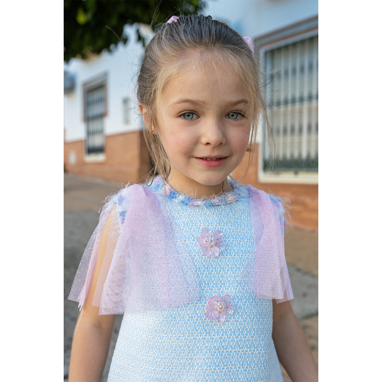 Blue Tulle Trim Dress