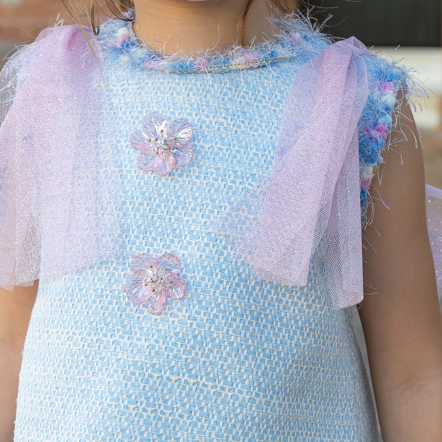 Blue Tulle Trim Dress