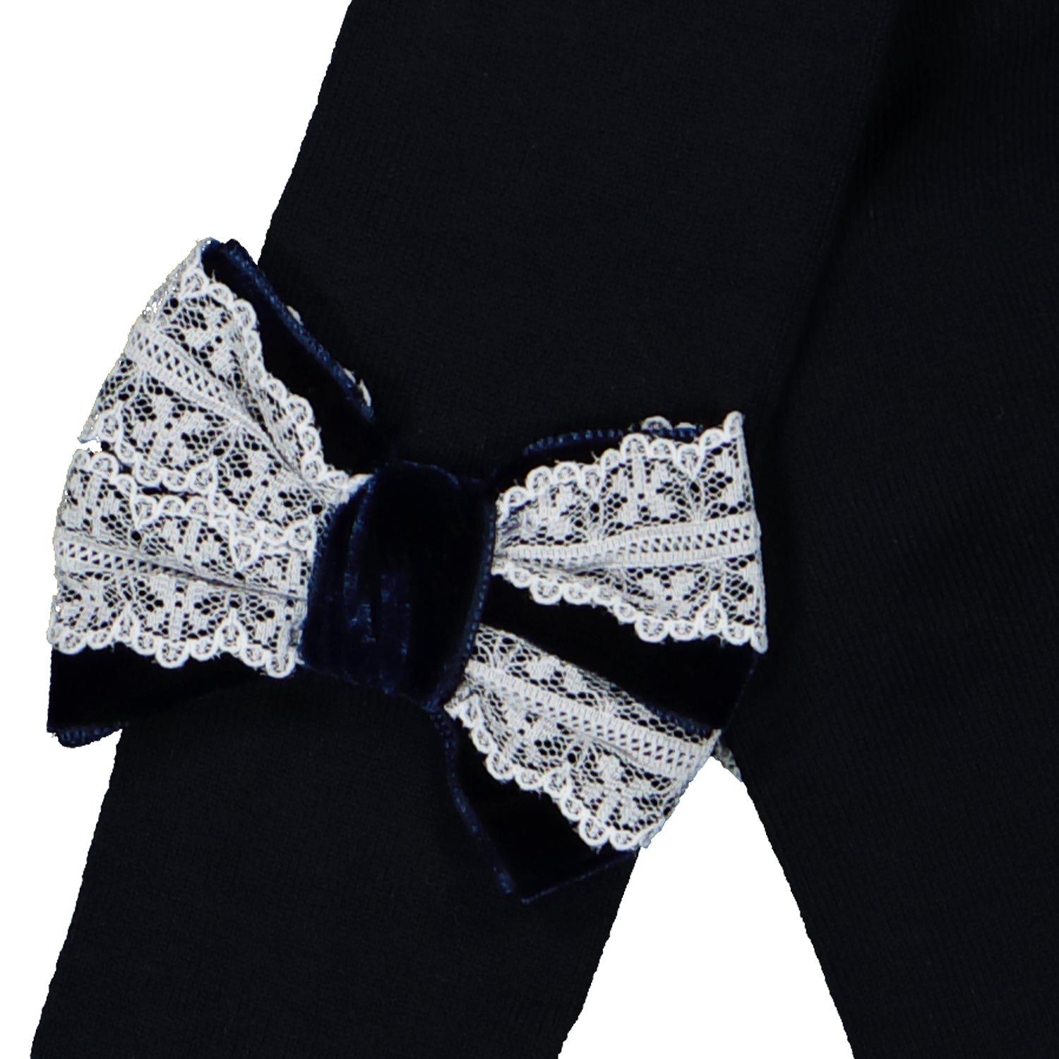 Navy Velvet & Lace Bow Tights