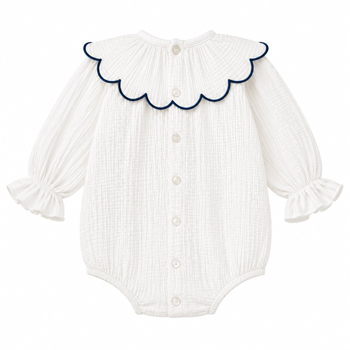 Off White With Navy Trim Crepe Romper
