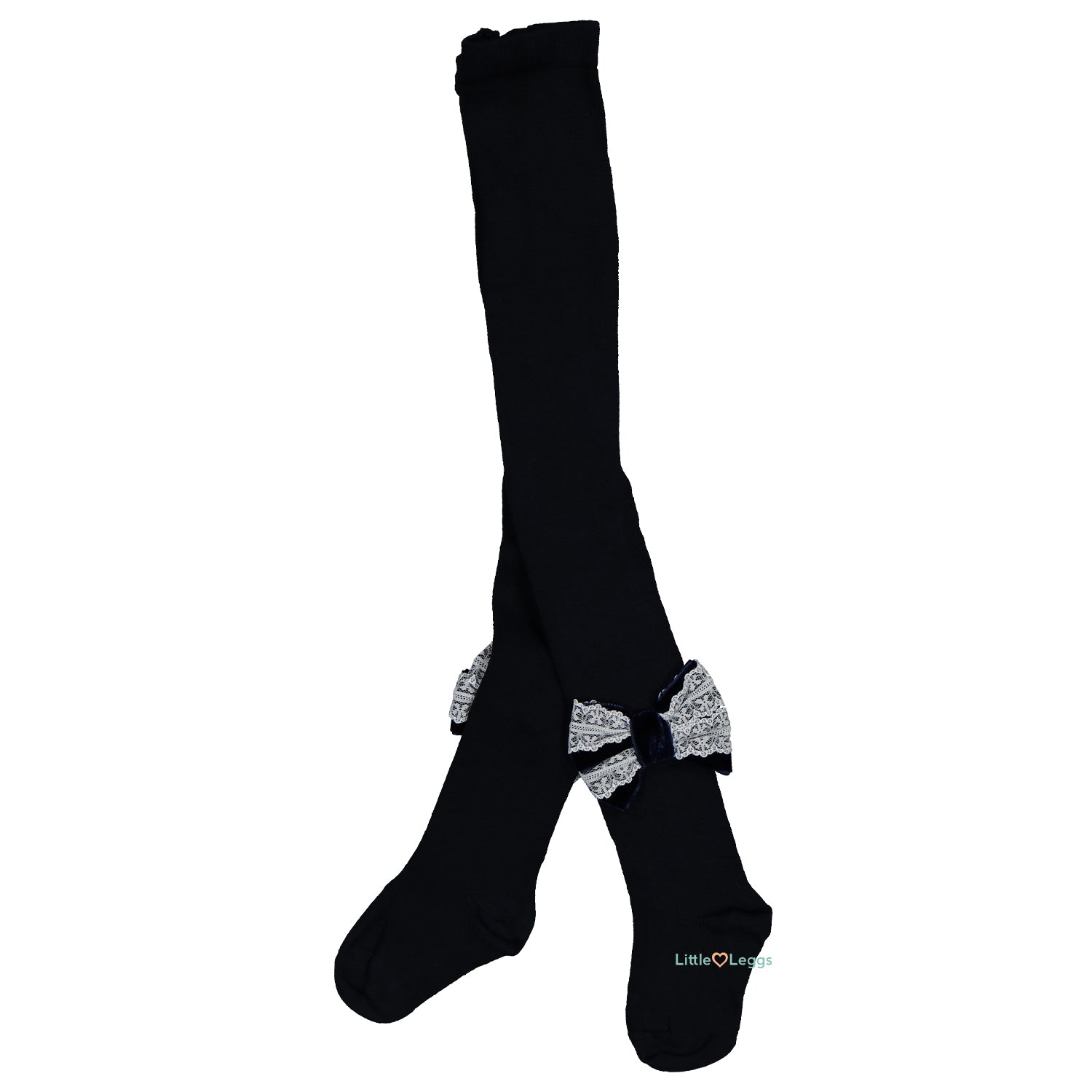 Navy Velvet & Lace Bow Tights