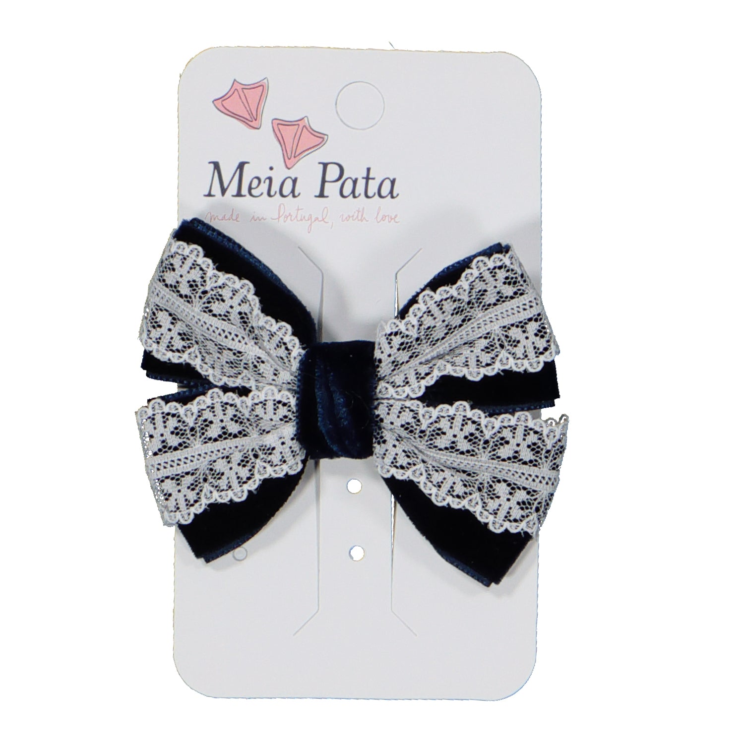 Navy Velvet & Lace Bow Hairclip