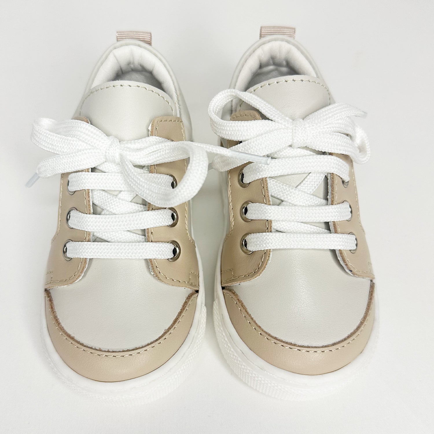 Nude & Beige Trim Leather Trainers